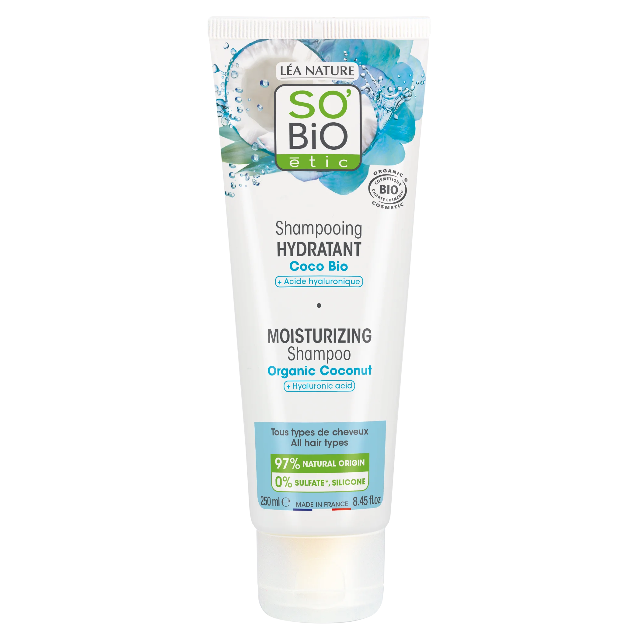 SO’BiO étic Champô hidratante BIO com coco e ácido hialurónico (250 ml) - para todos os tipos de cabelo