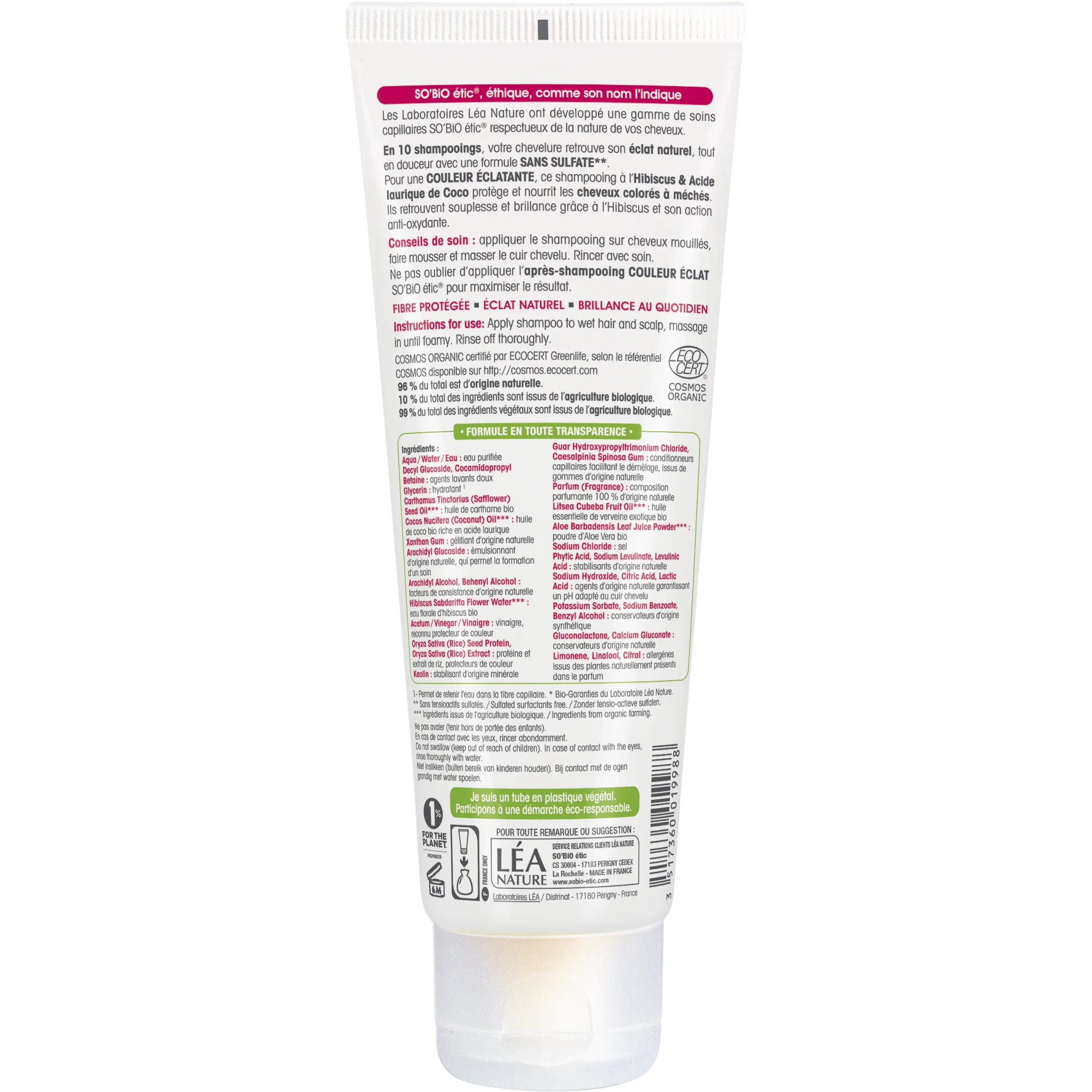 SO’BiO étic Champô para cabelos pintados e com madeixas com hibisco BIO (250 ml) - mantém a cor radiante