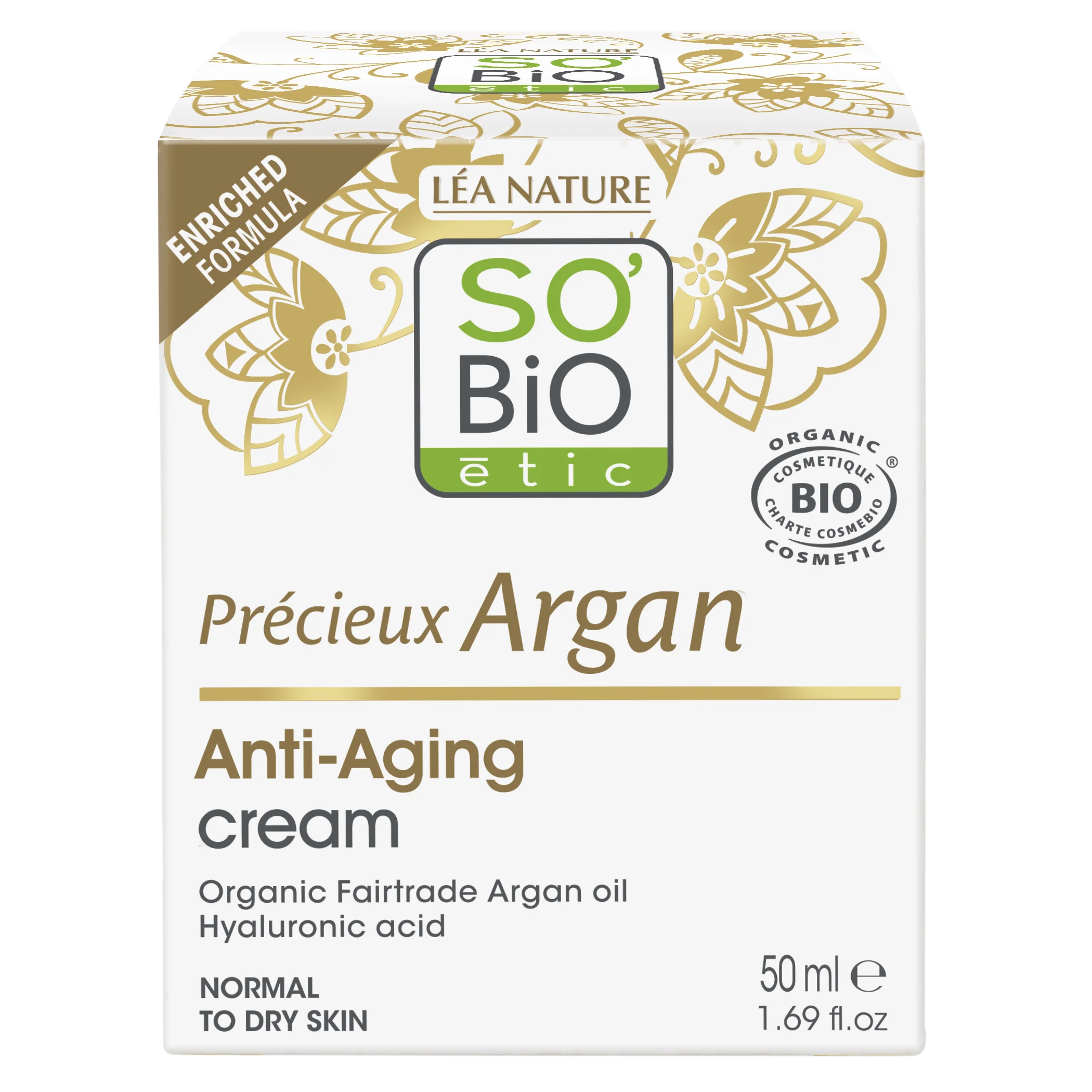 SO’BiO étic Creme de dia BIO Anti-age Precieux Argan (50 ml) - hidrata, firma e ilumina a pele