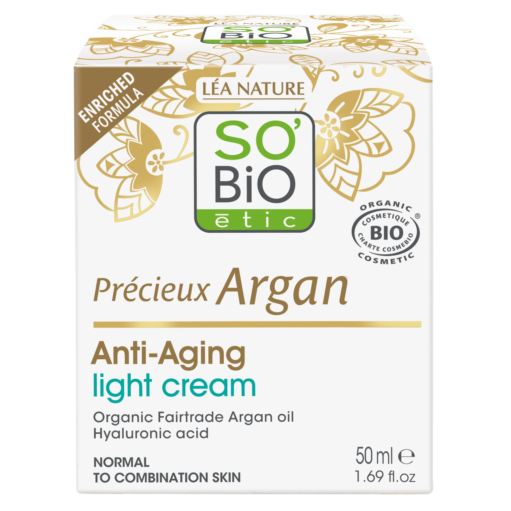 SO’BiO étic Anti-age Precieux Argan Creme de dia leve para pele normal a mista BIO (50 ml) - hidrata e firma a pele