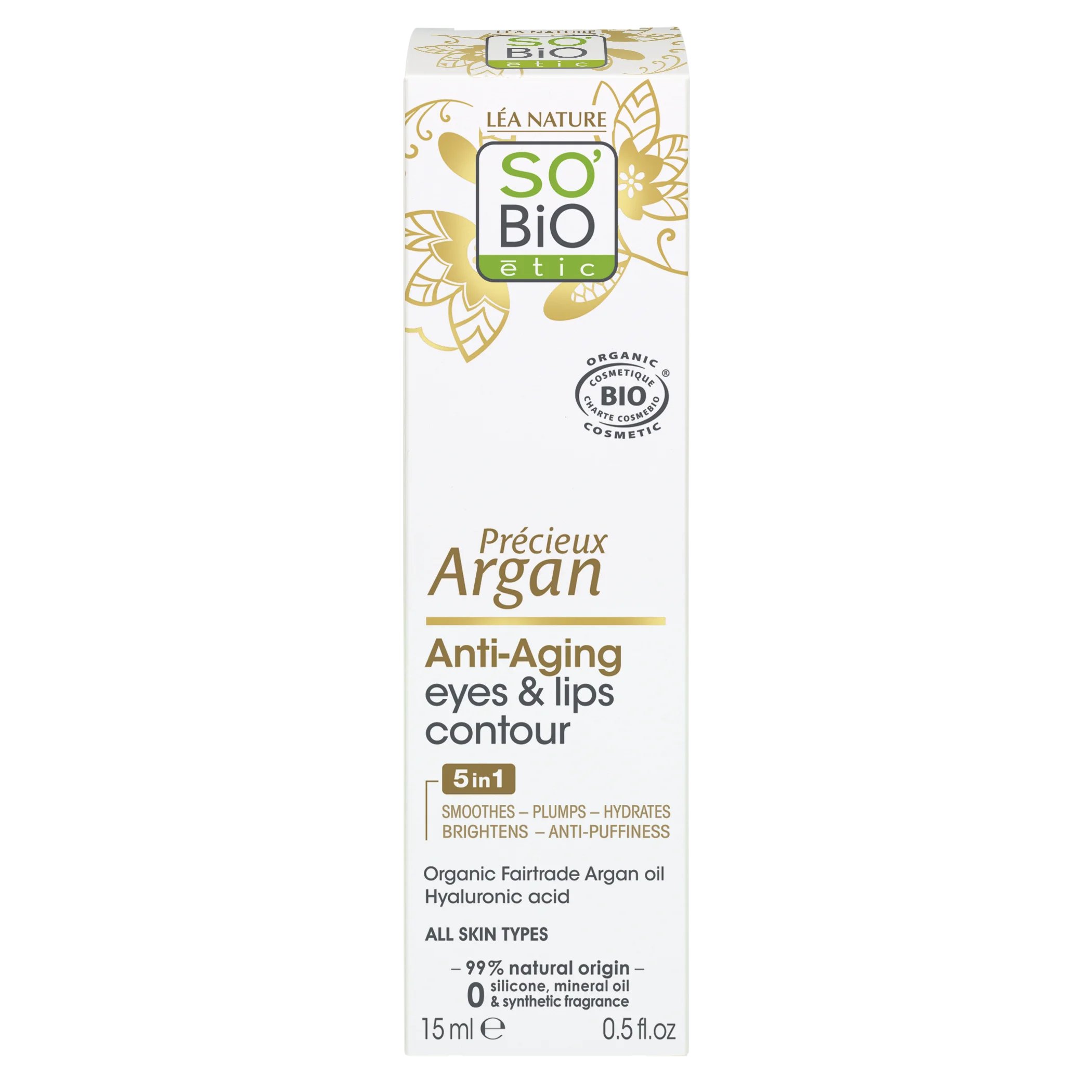 SO’BiO étic Anti-Age Precieux Argan Creme para o contorno dos olhos e lábios BIO (15 ml) - ideal para pele madura