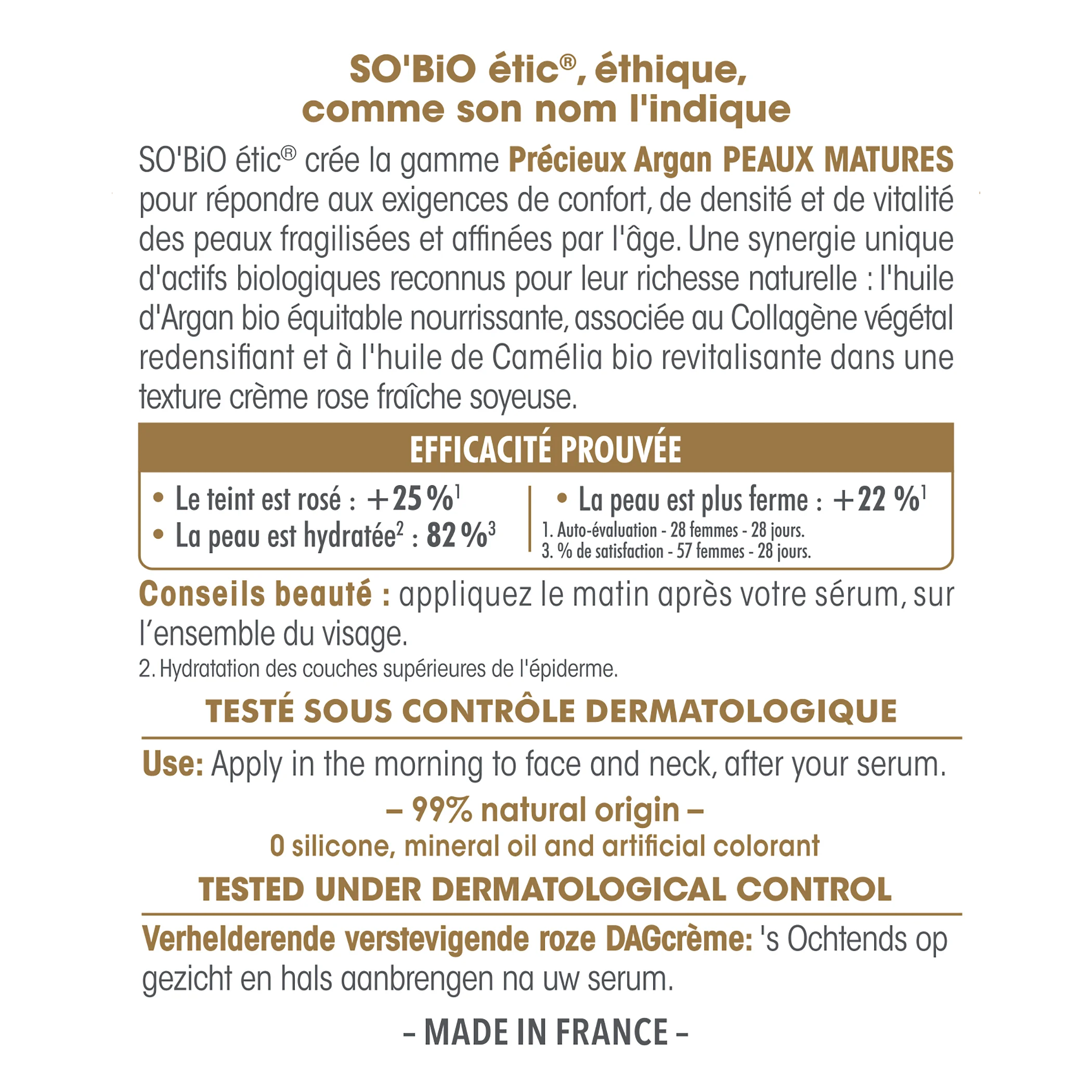 SO’BiO étic Creme de Dia Rosa Anti-age Precieux Argan Firmador GOLD BIO (50 ml) - firma e ilumina a pele