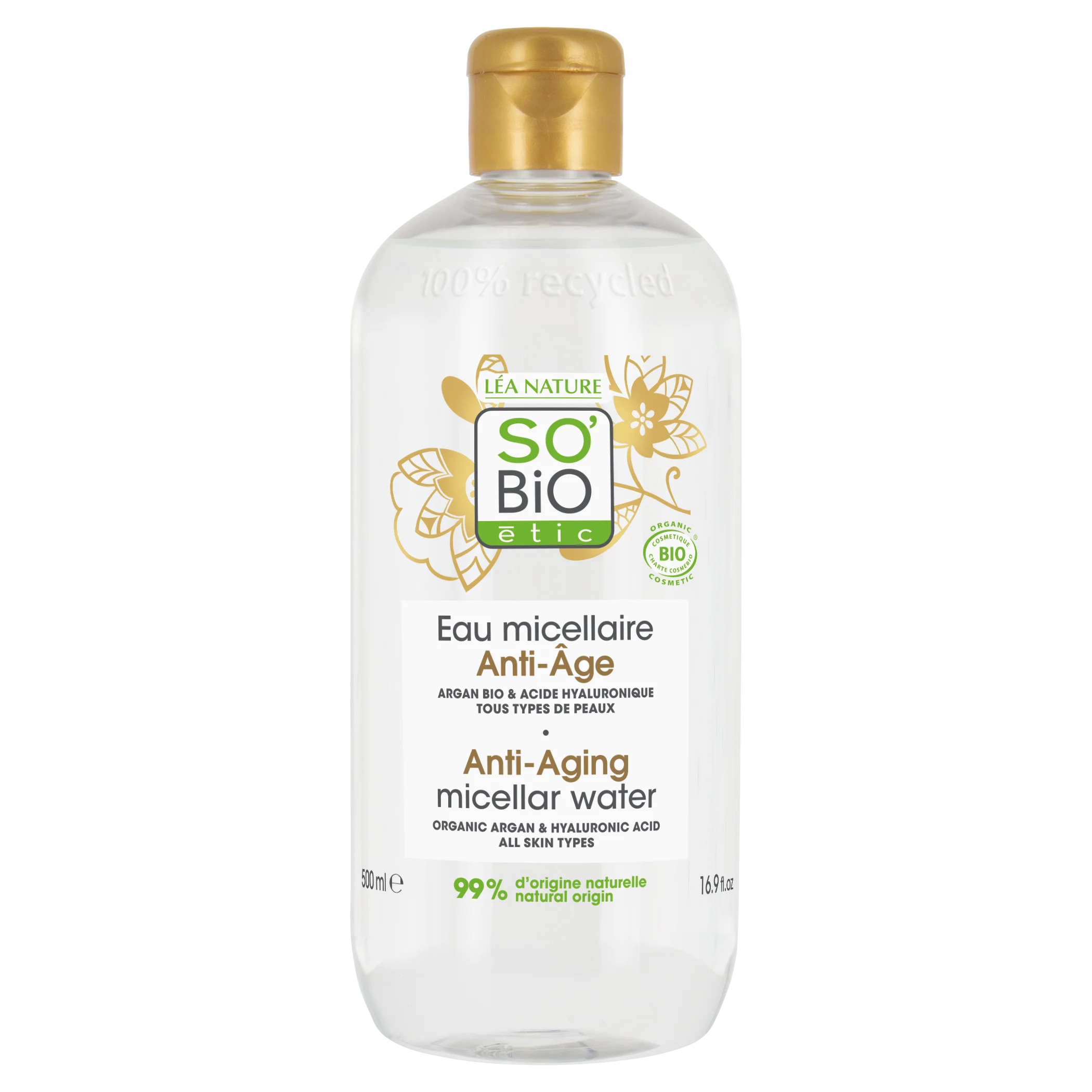SO’BiO étic Anti-Age Precieux Argan Água micelar anti-idade com ácido hialurónico BIO (500 ml) - com ácido hialurónico