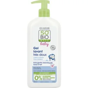 SO’BiO étic BABY Gel de lavagem para crianças - extra suave para corpo e cabelo BIO (500 ml) - não arde nos olhos
