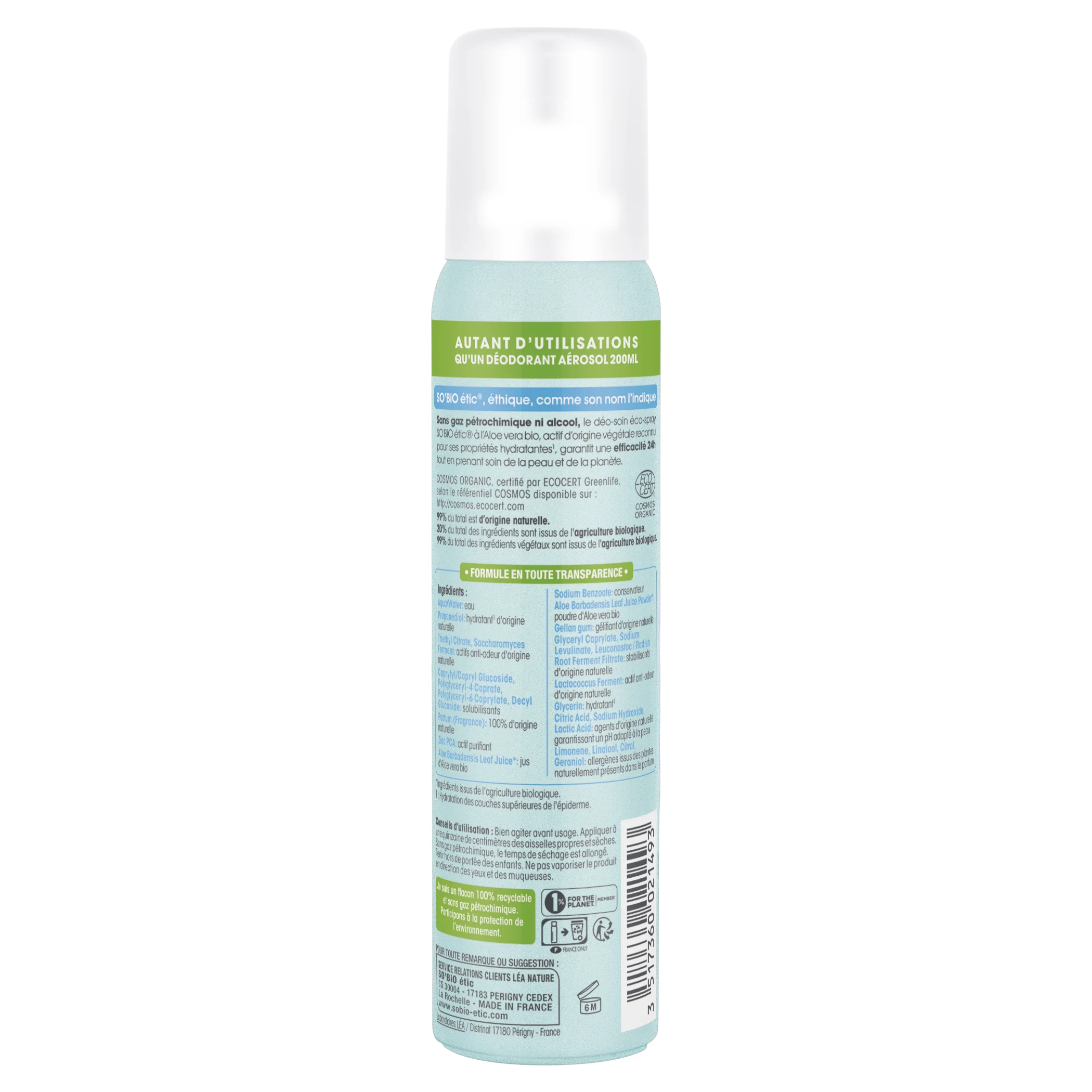 SO’BiO étic Desodorizante natural ECO SPRAY 24h - Aloe vera BIO (100 ml) - eficaz até 24 horas