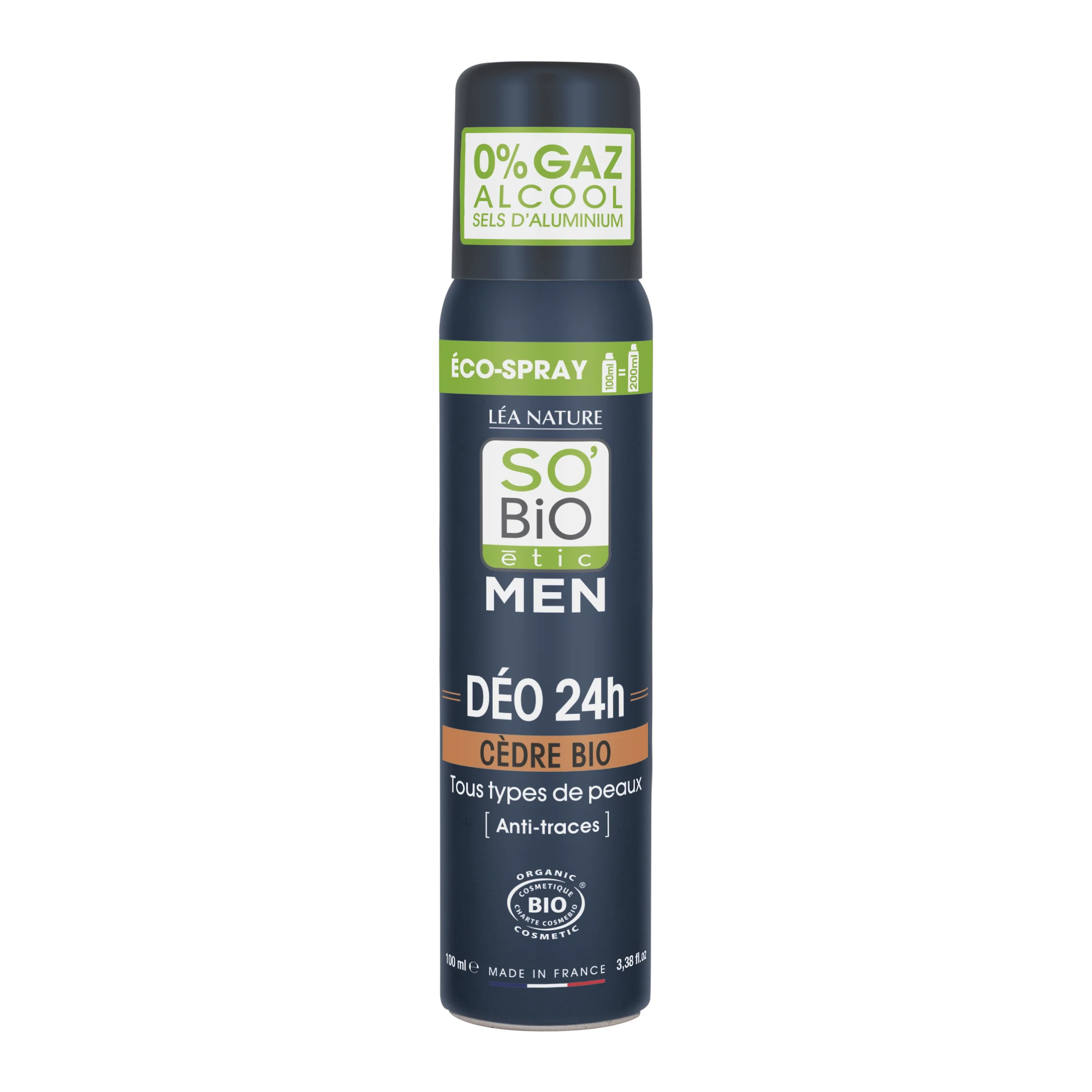 SO’BiO étic Desodorizante natural ECO SPRAY 24h MEN - cedro BIO (100 ml) - eficaz até 24 horas
