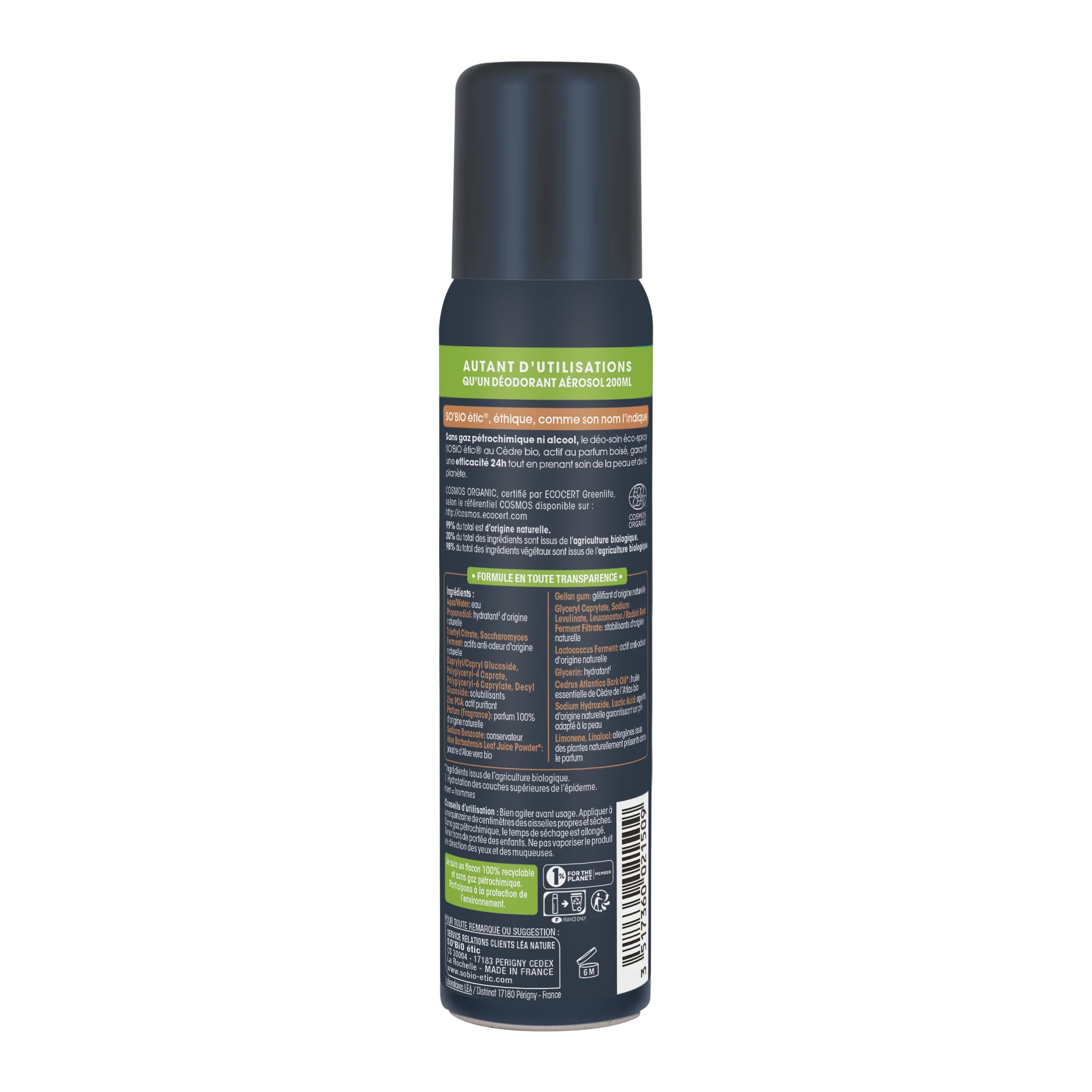 SO’BiO étic Desodorizante natural ECO SPRAY 24h MEN - cedro BIO (100 ml) - eficaz até 24 horas