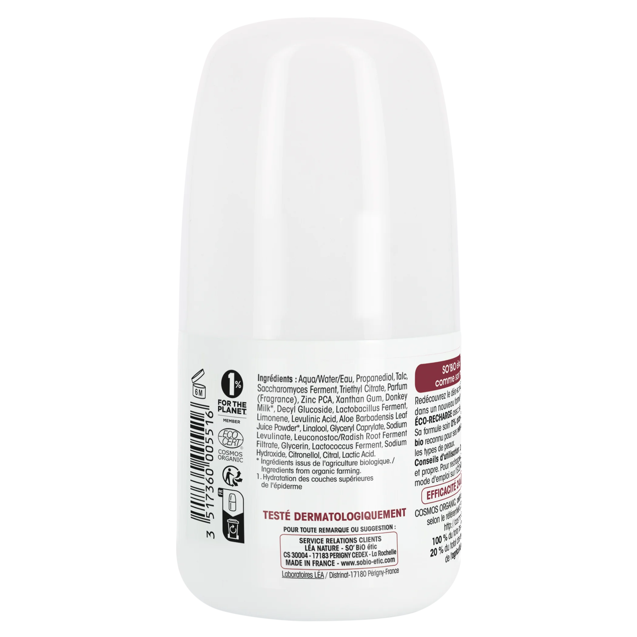 SO’BiO étic Desodorizante roll-on 24h hidratante com leite de burra - recarregável BIO (50 ml) - também para pele sensível