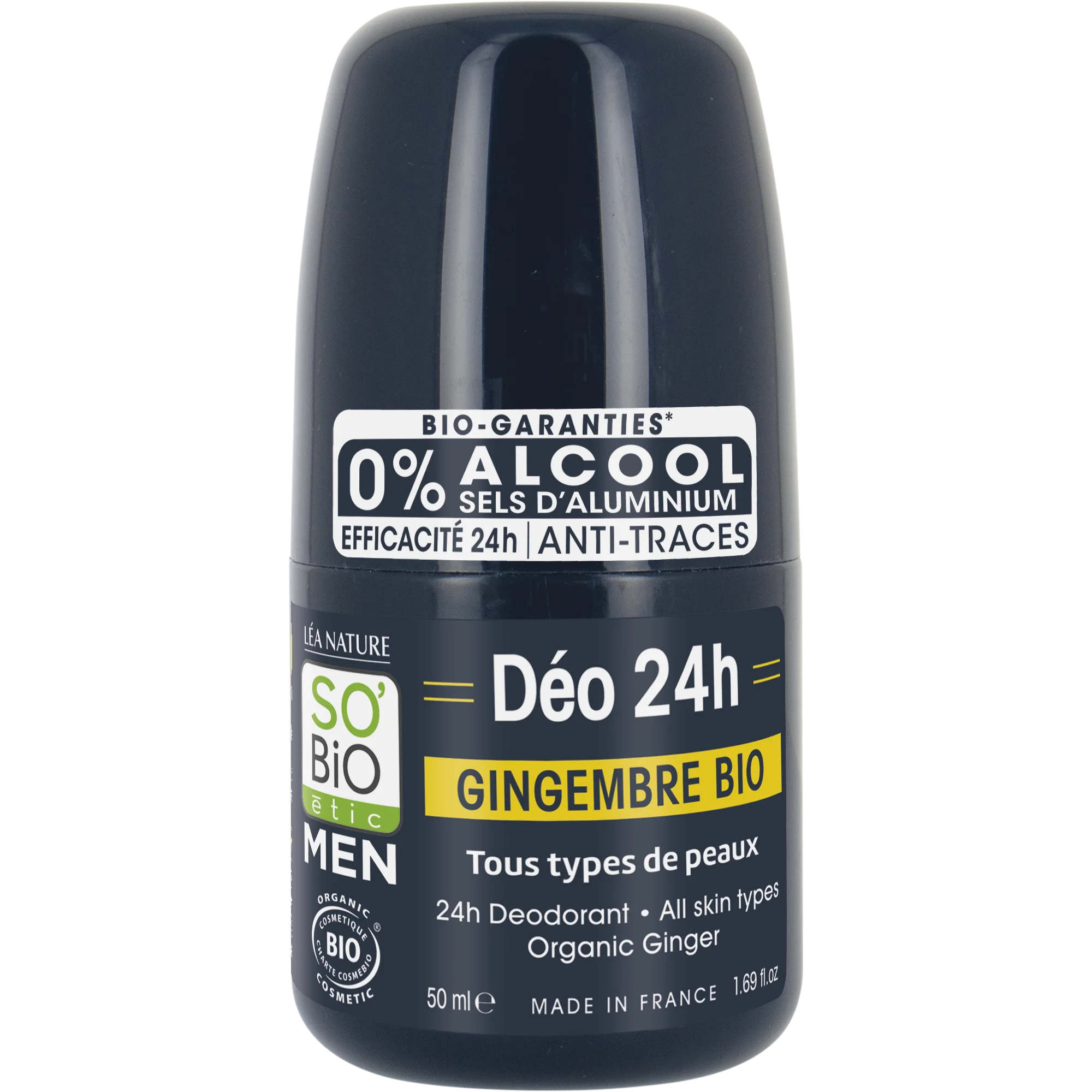 SO’BiO étic Desodorizante roll-on 24h MEN - gengibre BIO (50 ml) - eficaz até 24 horas
