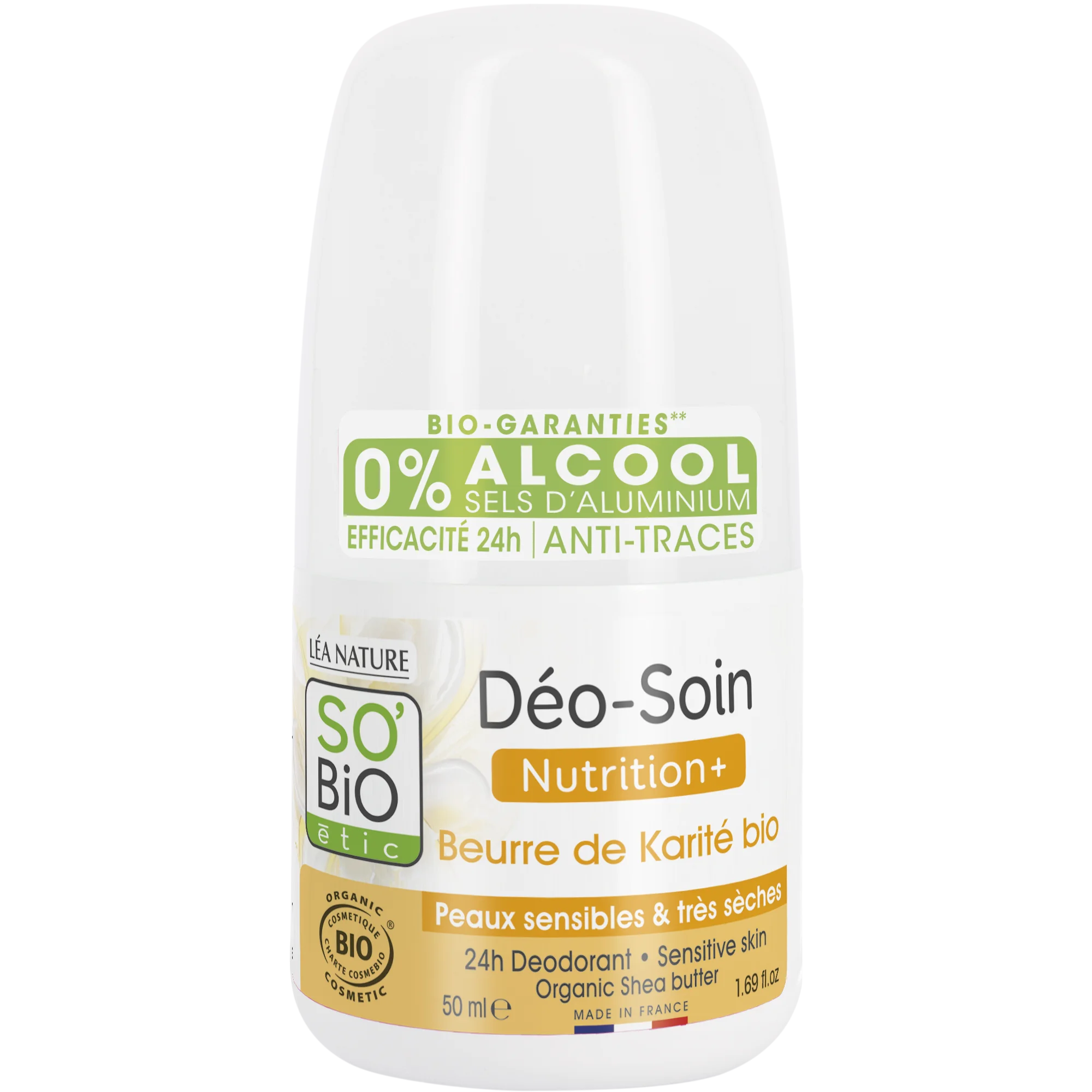 SO’BiO étic Desodorizante roll-on 24h Nutrition+ com karité BIO (50 ml) - eficaz até 24 horas