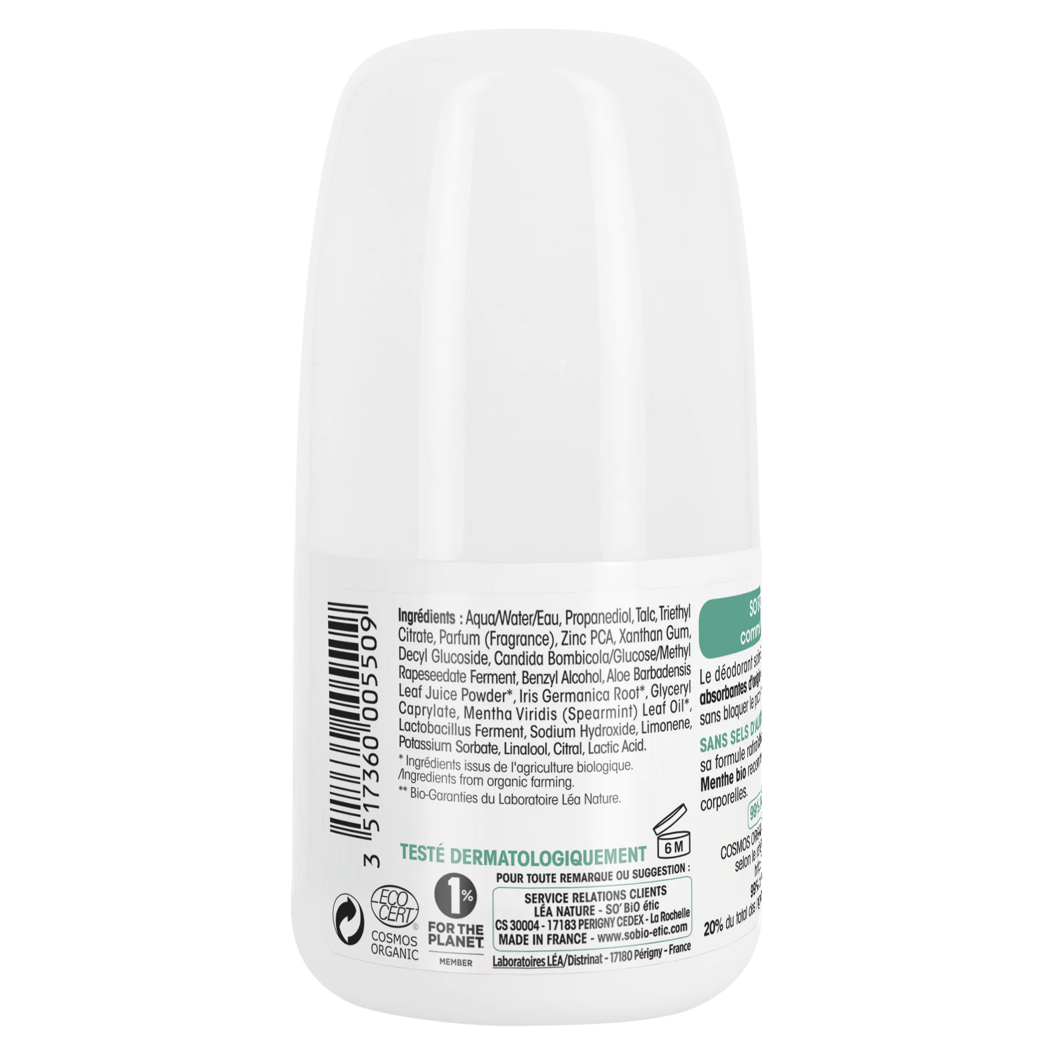 SO’BiO étic Desodorizante roll-on 24h refrescante com hortelã BIO (50 ml) - eficaz até 24 horas
