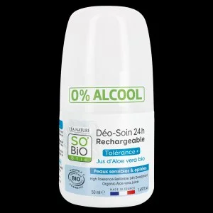 SO’BiO étic Desodorizante roll-on 24h - Tolerance+ com Aloe vera BIO (50 ml) - eficaz até 24 horas