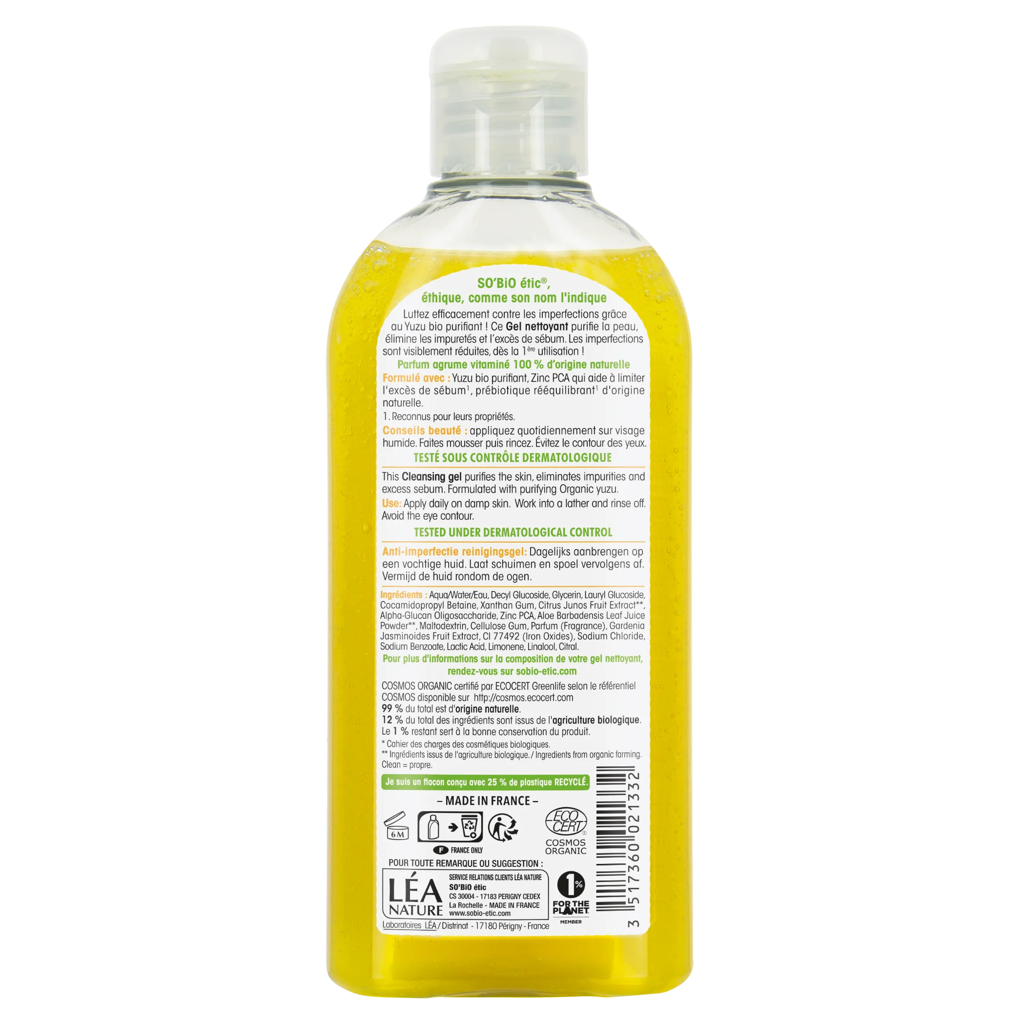 SO’BiO étic Gel de limpeza anti-imperfeições - Clean Yuzu BIO (200 ml) - ideal para pele oleosa