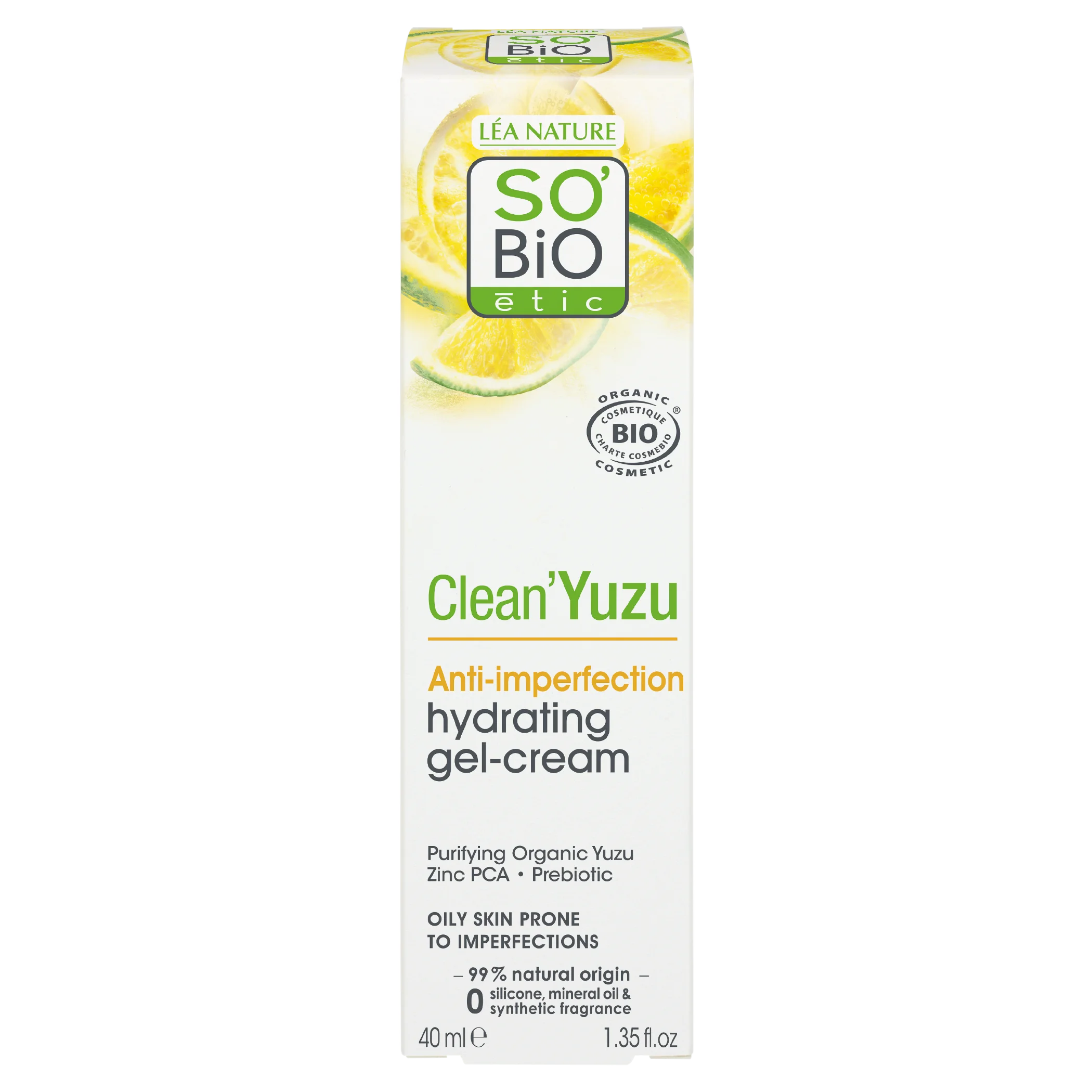 SO’BiO étic Gel-creme facial hidratante - Clean Yuzu BIO (40 ml) - ideal para pele oleosa