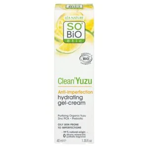 SO’BiO étic Gel-creme facial hidratante - Clean Yuzu BIO (40 ml) - ideal para pele oleosa