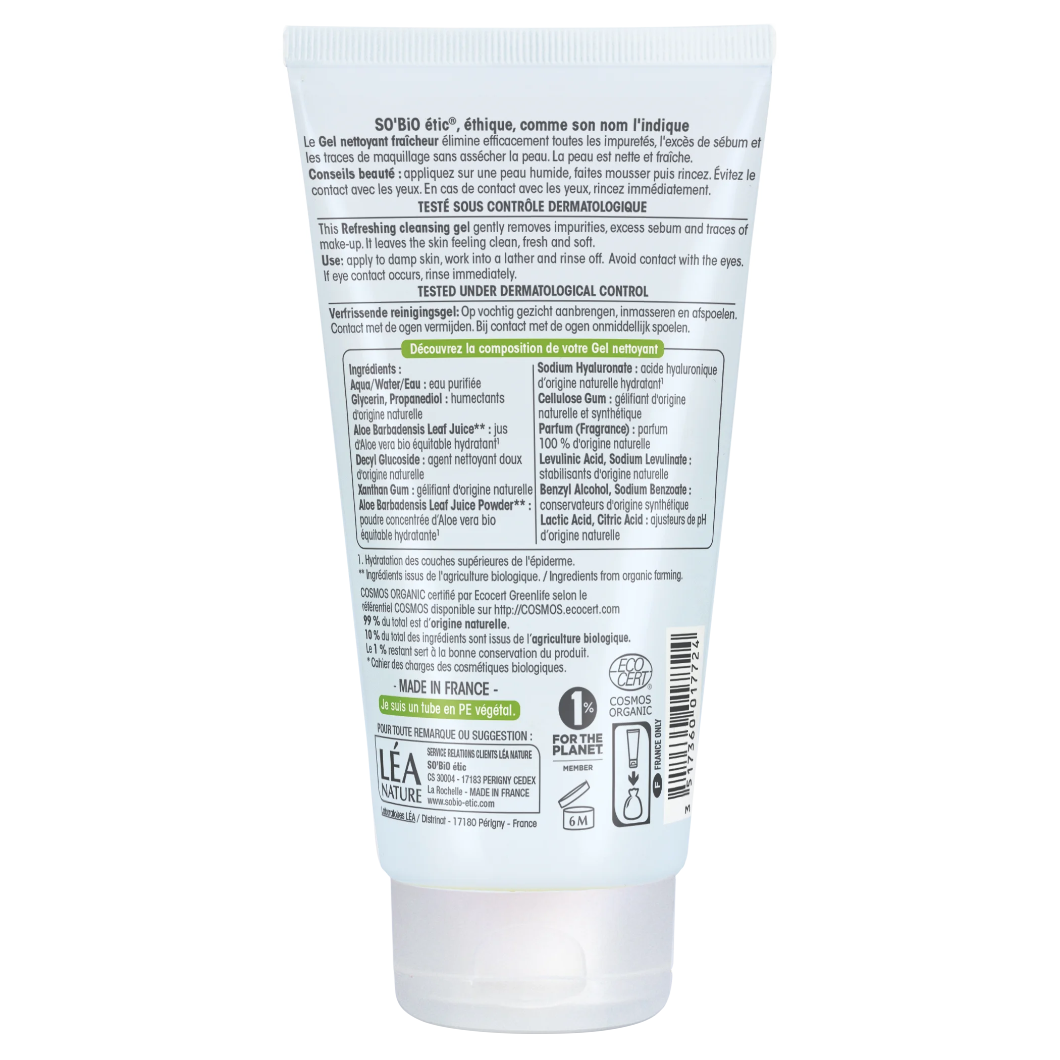 SO’BiO étic Gel de limpeza hidratante Aloe vera BIO (150 ml) - para todos os tipos de pele