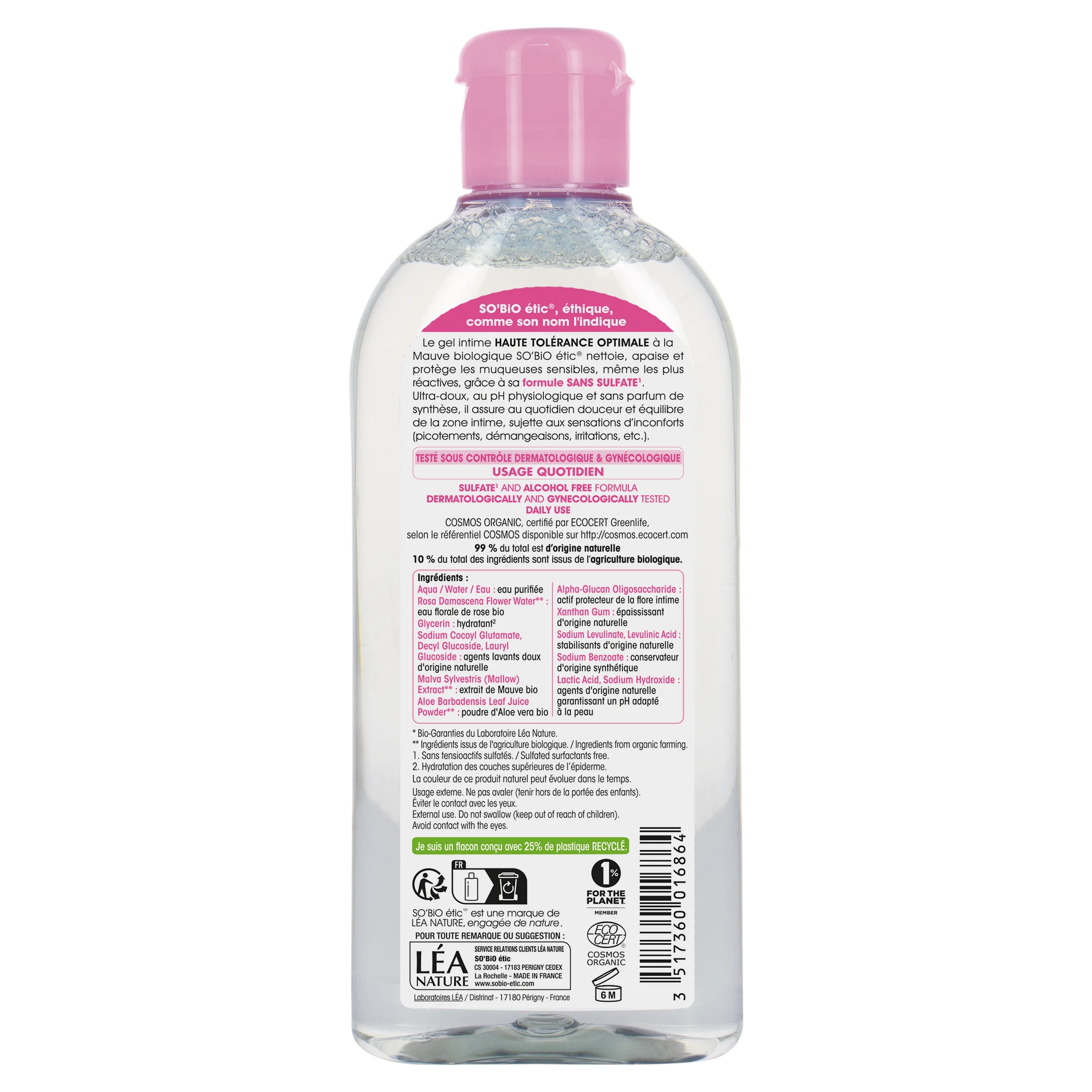 SO’BiO étic Gel de higiene íntima hipoalergénico BIO (200 ml) - com extrato de malva-comum