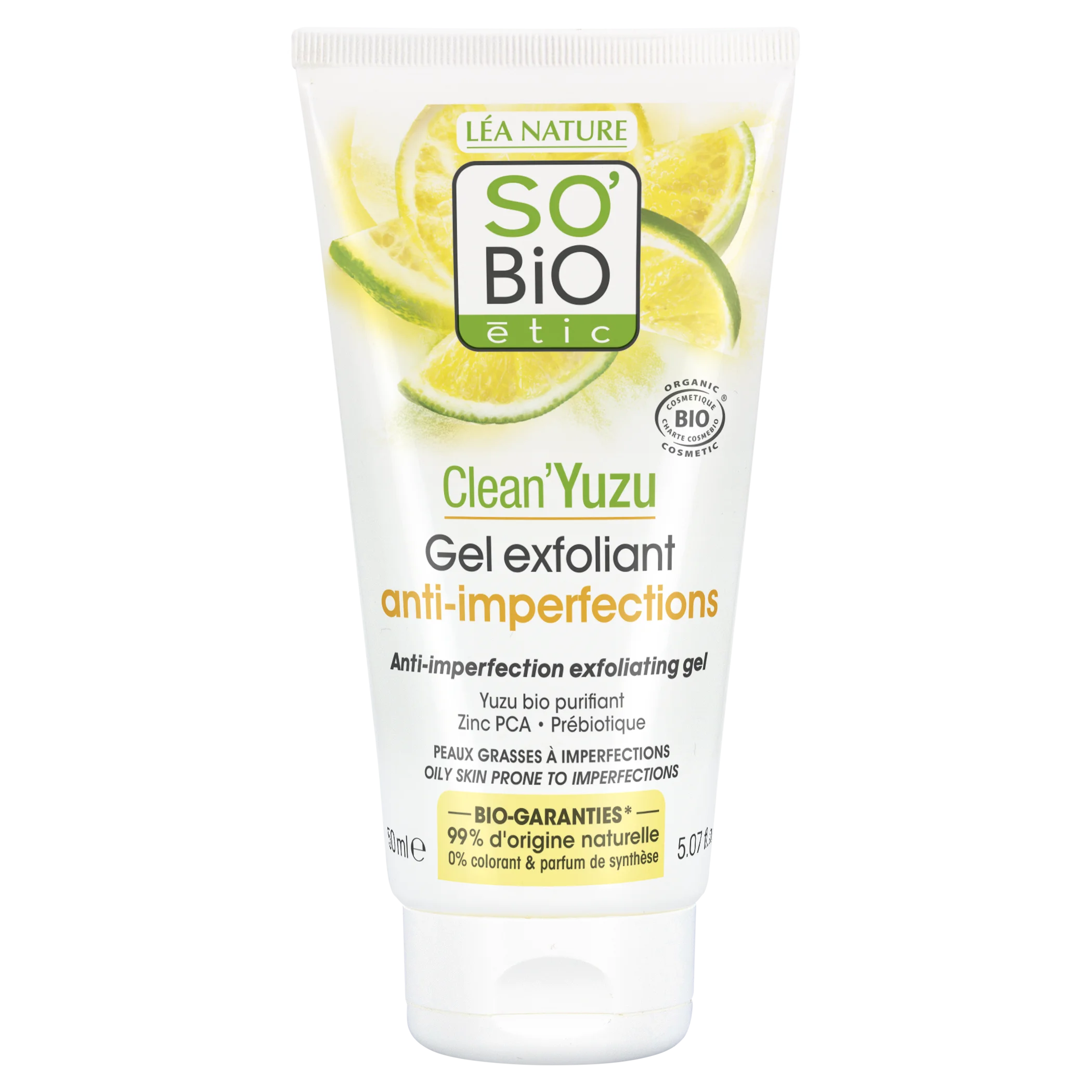 SO’BiO étic Gel esfoliante facial - Clean Yuzu BIO (150 ml) - ideal para pele oleosa