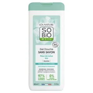 SO’BiO étic Gel de banho SEM SABÃO com flor de lótus BIO (650 ml) - ideal para pele seca e sensível
