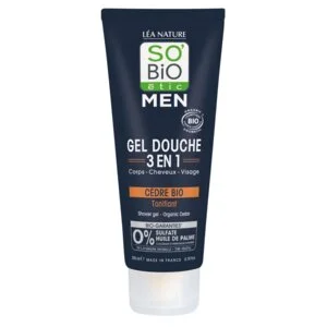 SO’BiO étic Gel de banho MEN 3 em 1 - cedro BIO tonificante (200 ml) - para corpo, rosto e cabelo