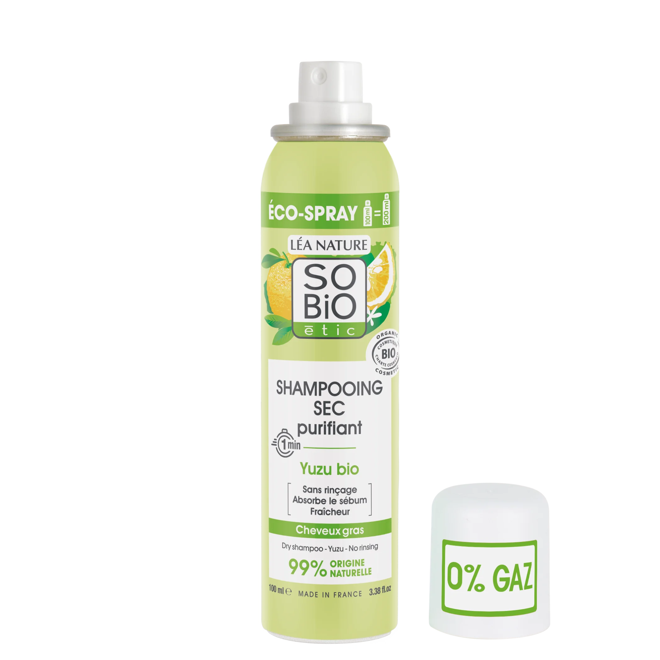 SO’BiO étic Champô seco de limpeza em spray com Yuzu BIO (100 ml) - deixa o cabelo fresco e suave