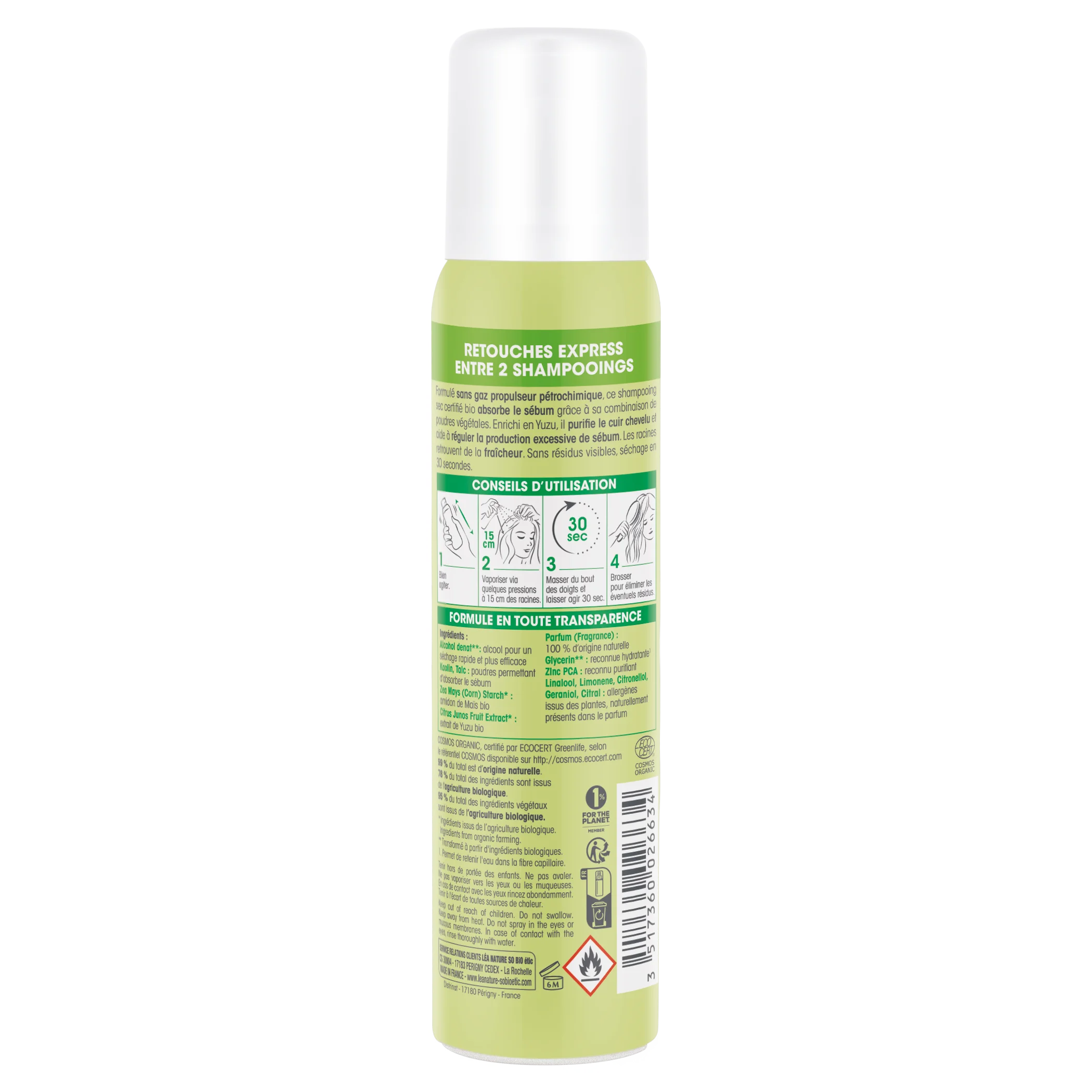 SO’BiO étic Champô seco de limpeza em spray com Yuzu BIO (100 ml) - deixa o cabelo fresco e suave