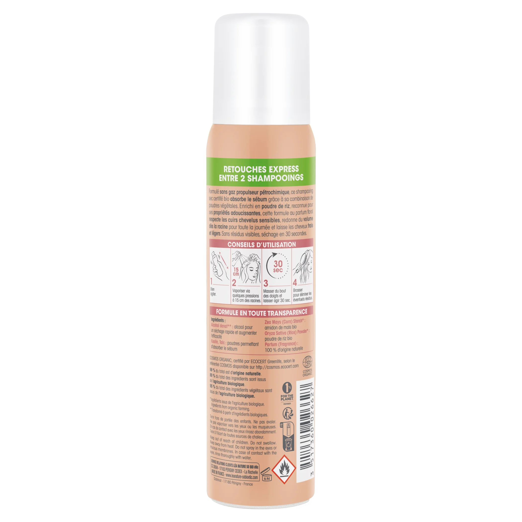 SO’BiO étic Champô seco suave em spray para couro cabeludo sensível BIO (100 ml) - volume e cabelo limpo sem lavar