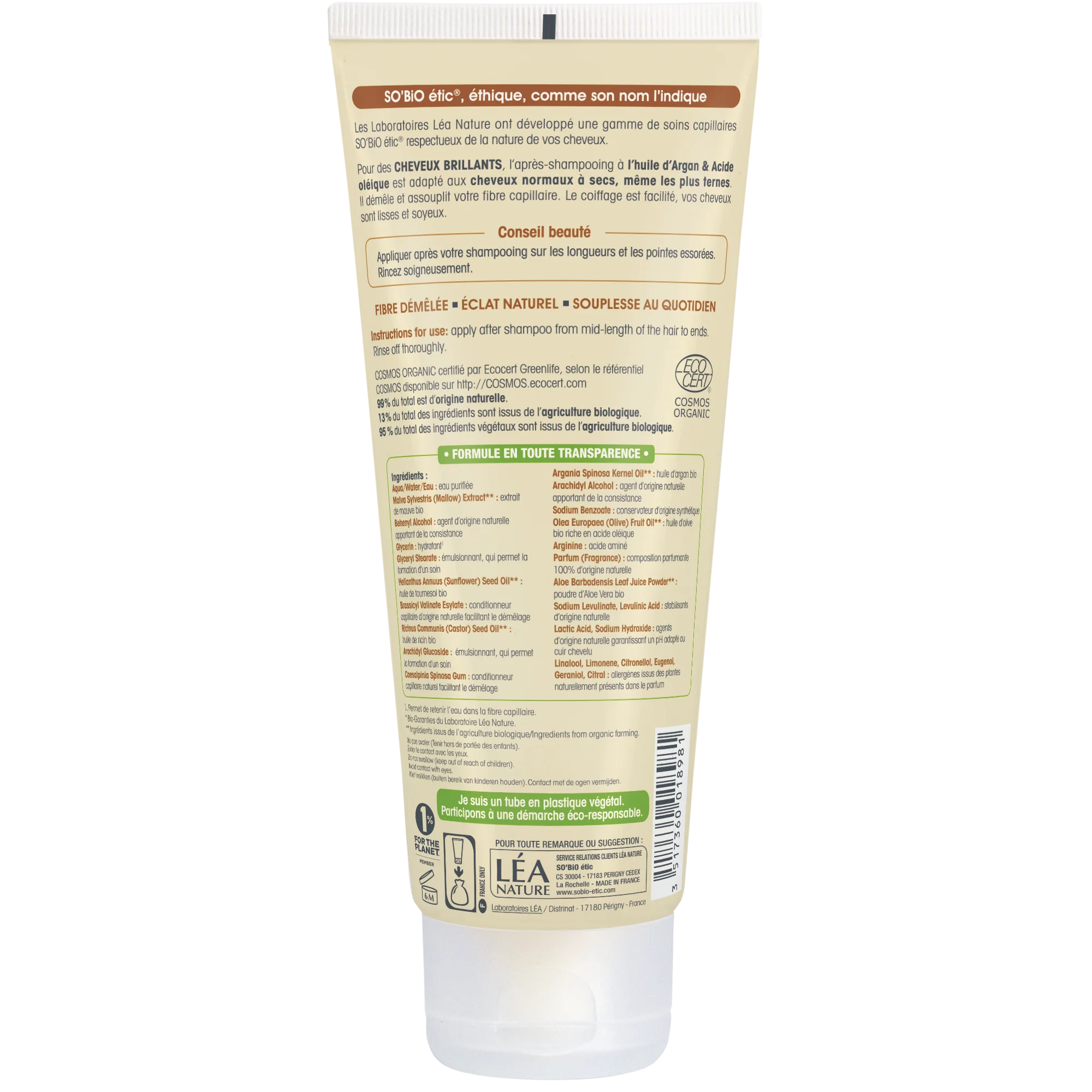 SO’BiO étic Condicionador com óleo de argão para brilho - para cabelos normais a secos BIO (200 ml) - deixa os cabelos brilhantes e sedosos