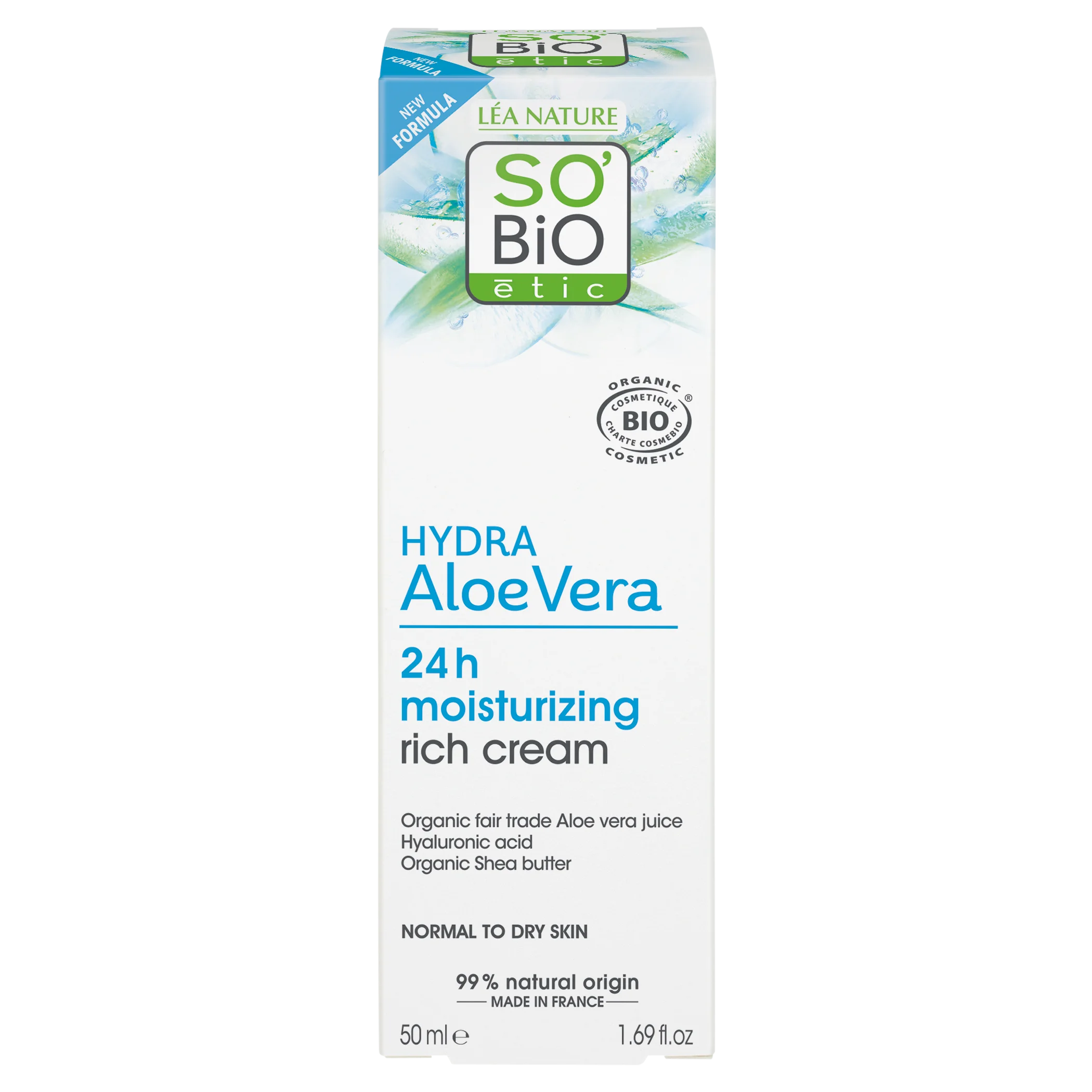 SO’BiO étic Creme de dia intensamente hidratante com Aloe vera BIO (50 ml) - com ácido hialurónico