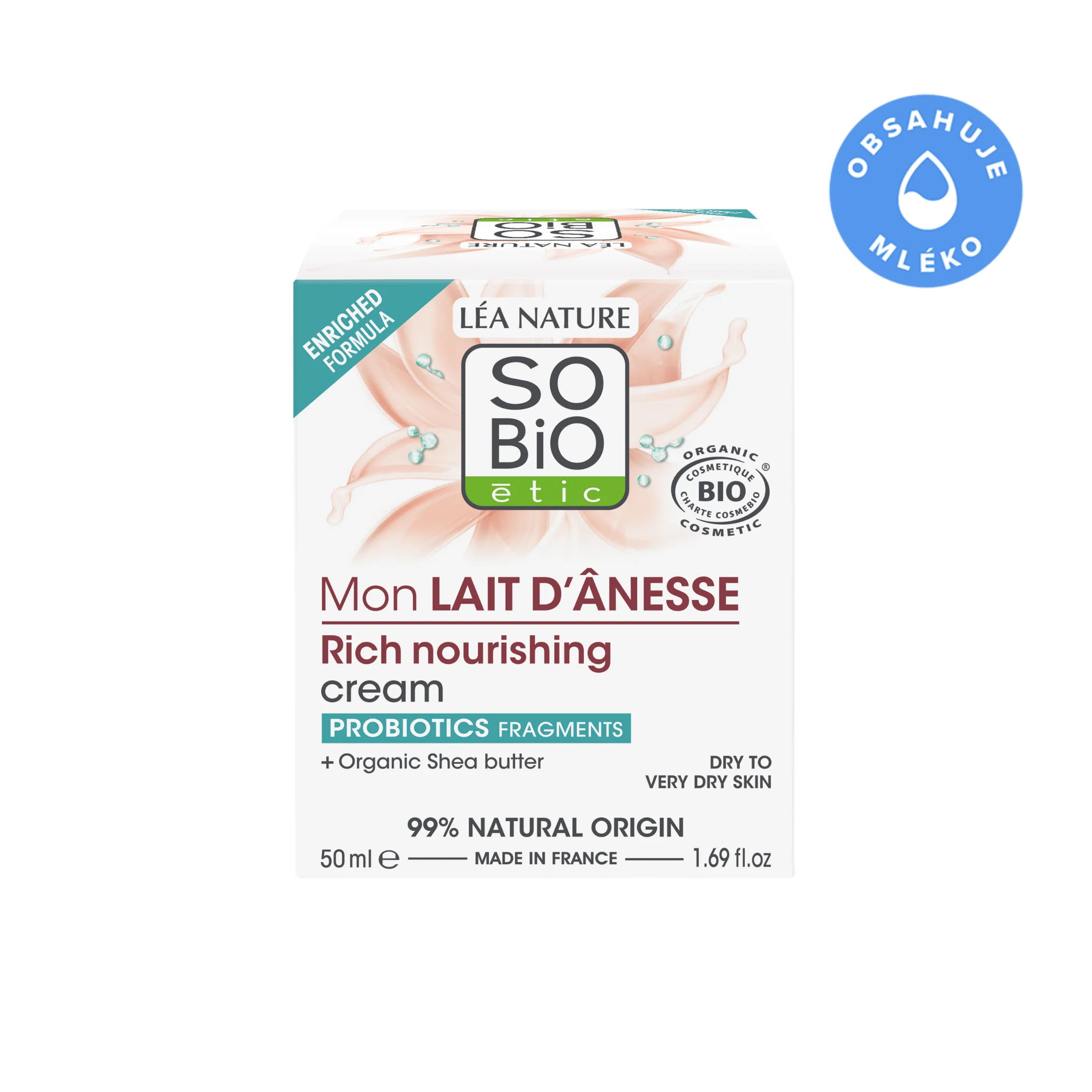 SO’BiO étic Creme ricamente nutritivo com leite de burra BIO (50 ml) - para pele muito seca