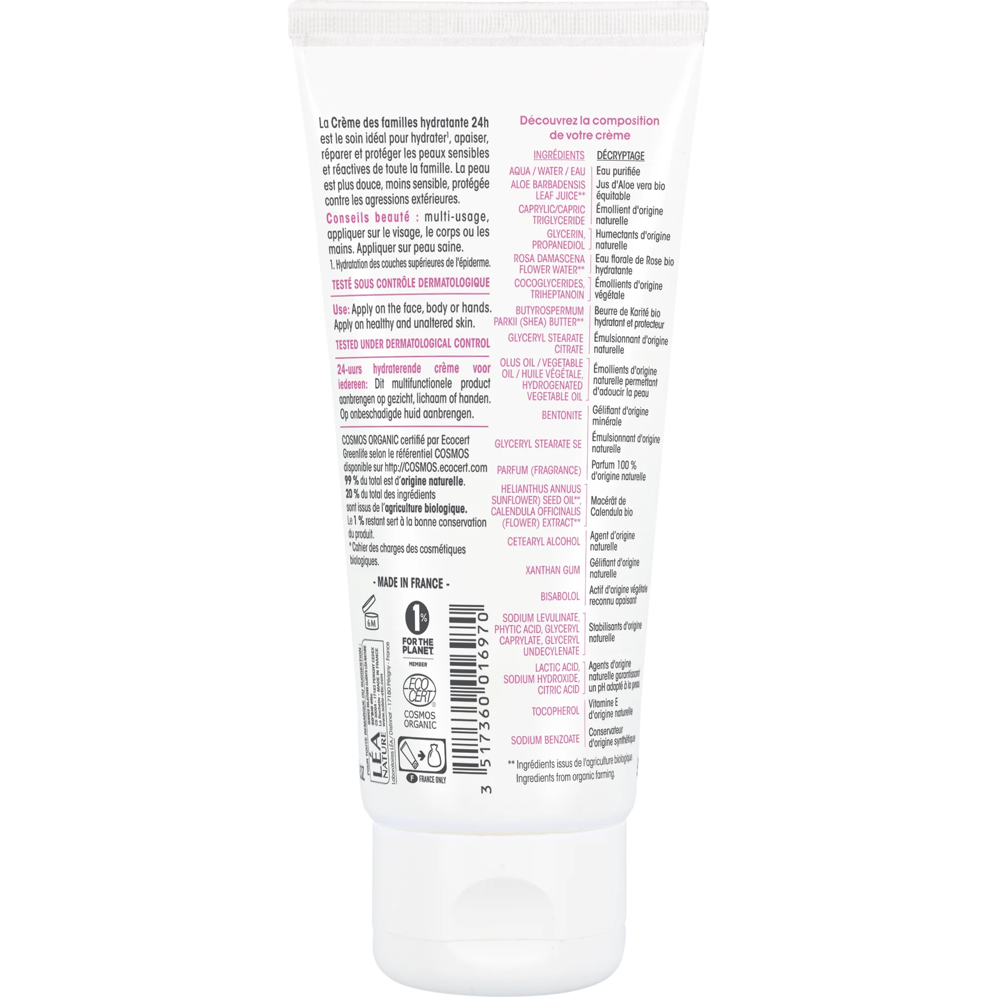 SO’BiO étic Creme hidratante hipoalergénico com Aloe vera para toda a família BIO (100 ml) - hidrata, acalma e regenera