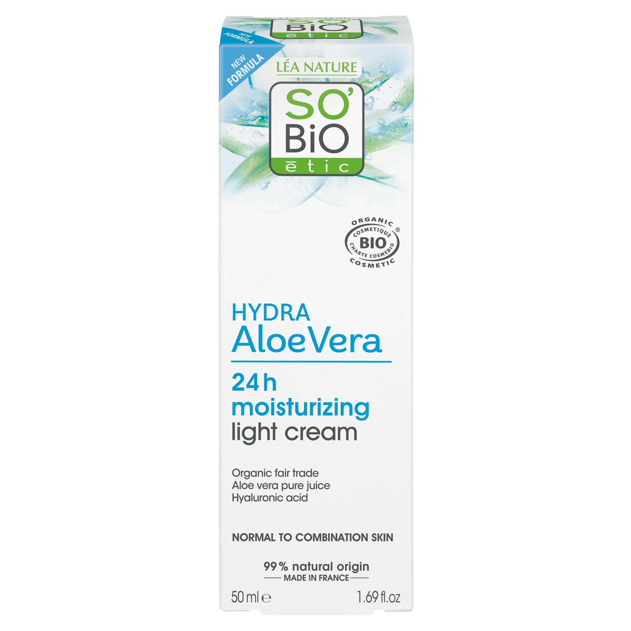 SO’BiO étic Creme de Dia Ligeiramente Hidratante com Aloé Vera BIO (50 ml) - com ácido hialurónico