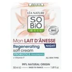 SO’BiO étic Creme noturno regenerador com leite de burra BIO (50 ml) - textura batida