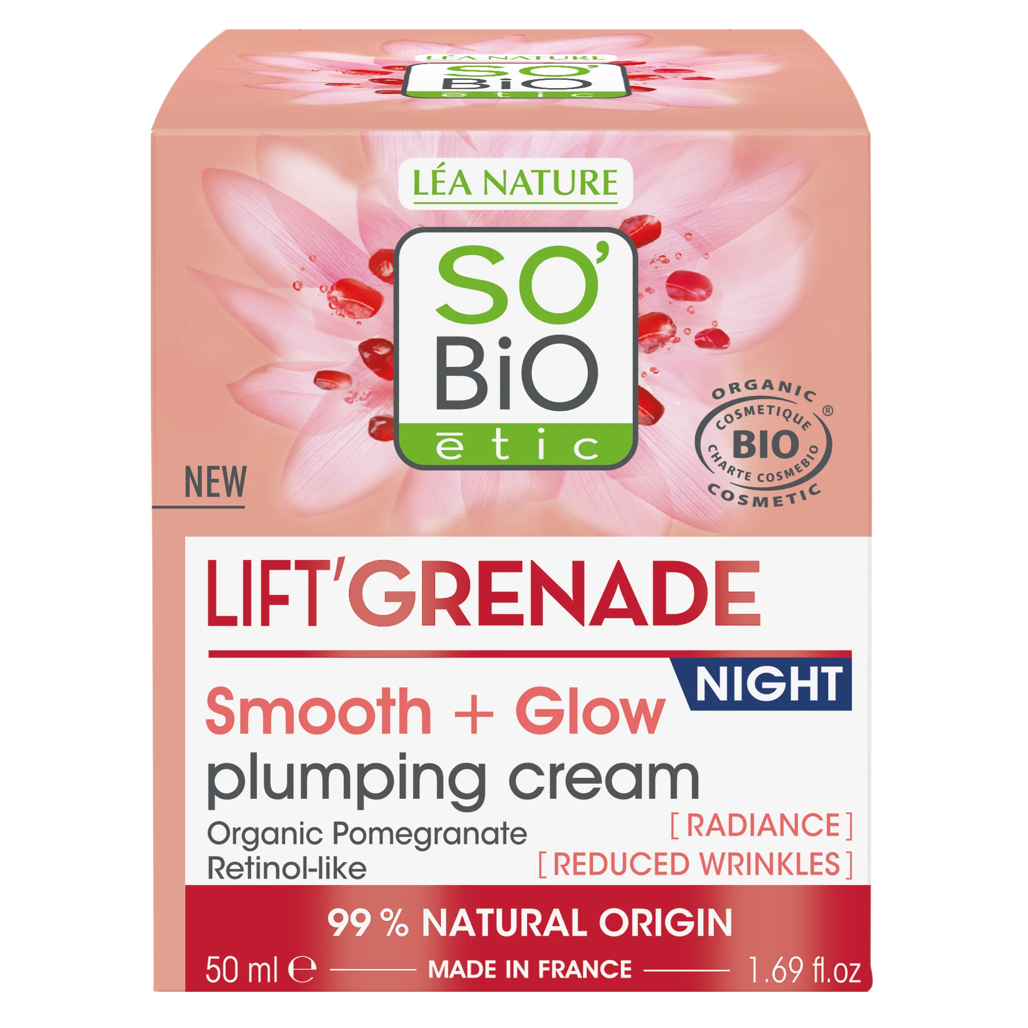 SO’BiO étic Creme noturno iluminador antirrugas Lift'Grenade BIO (50 ml) - com romã
