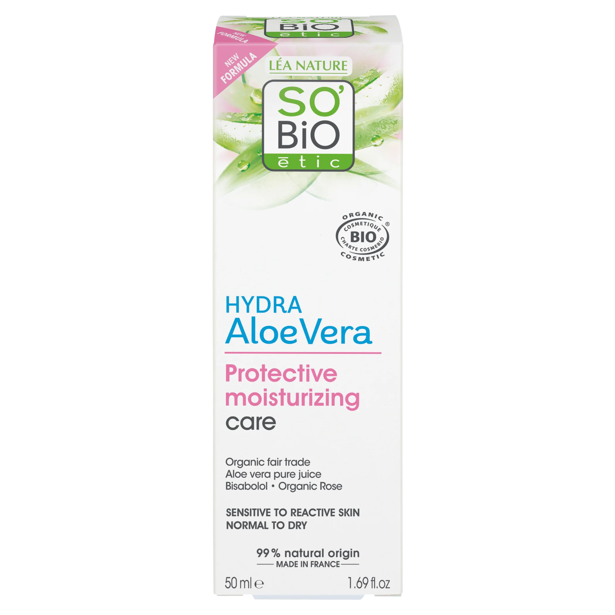 SO’BiO étic Creme protetor para pele sensível com Aloe vera 5 em 1 BIO (50 ml) - hidrata e acalma a pele