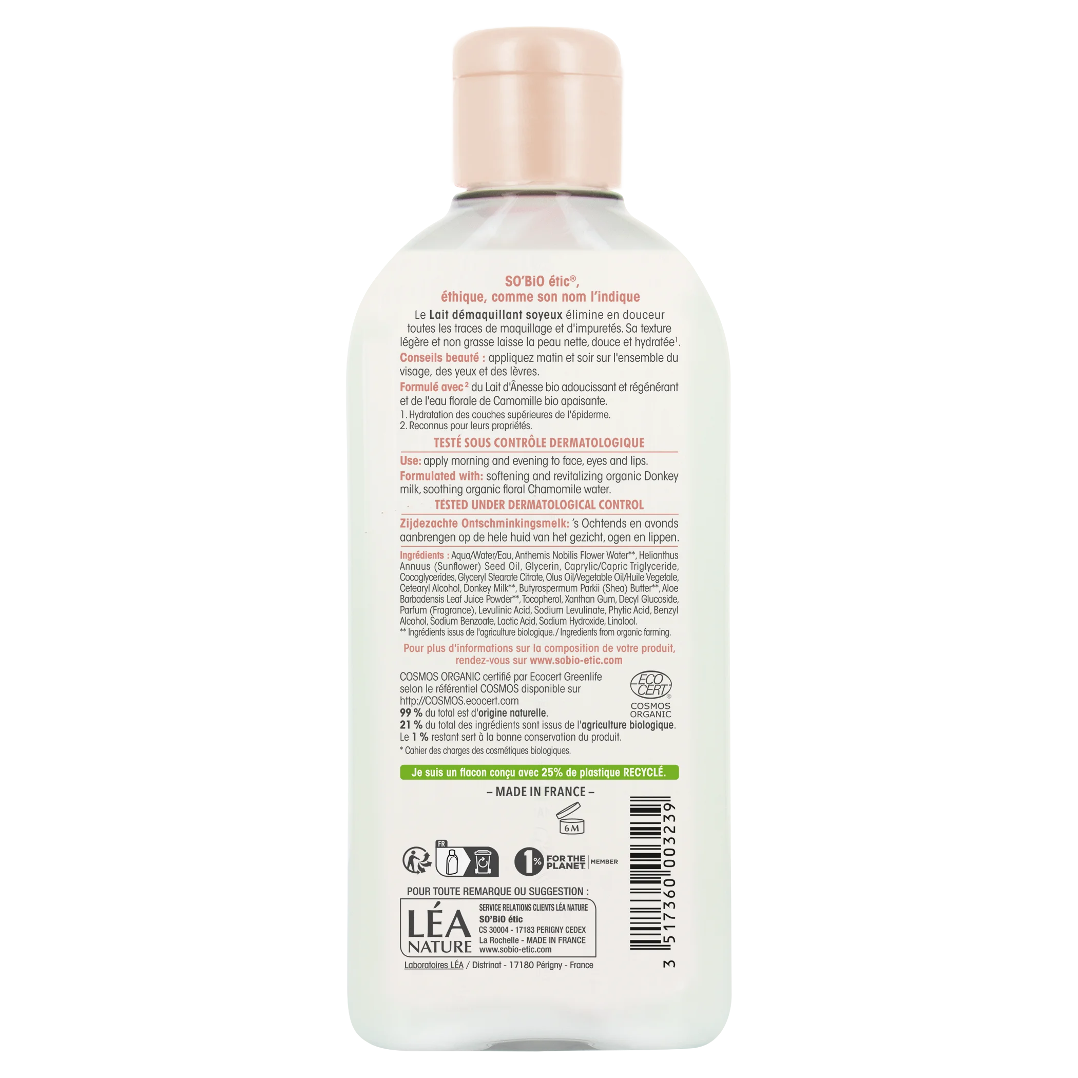 SO’BiO étic Leite desmaquilhante com leite de burra BIO (200 ml) - remove suavemente a maquilhagem e as impurezas