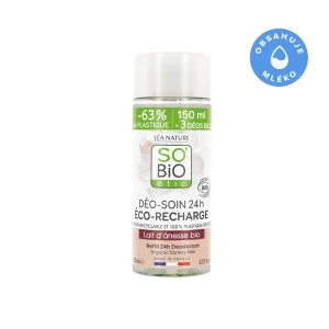 SO’BiO étic Recarga para desodorizante roll-on 24h hidratante com leite de burra BIO (150 ml) - uma recarga substitui três roll-ons