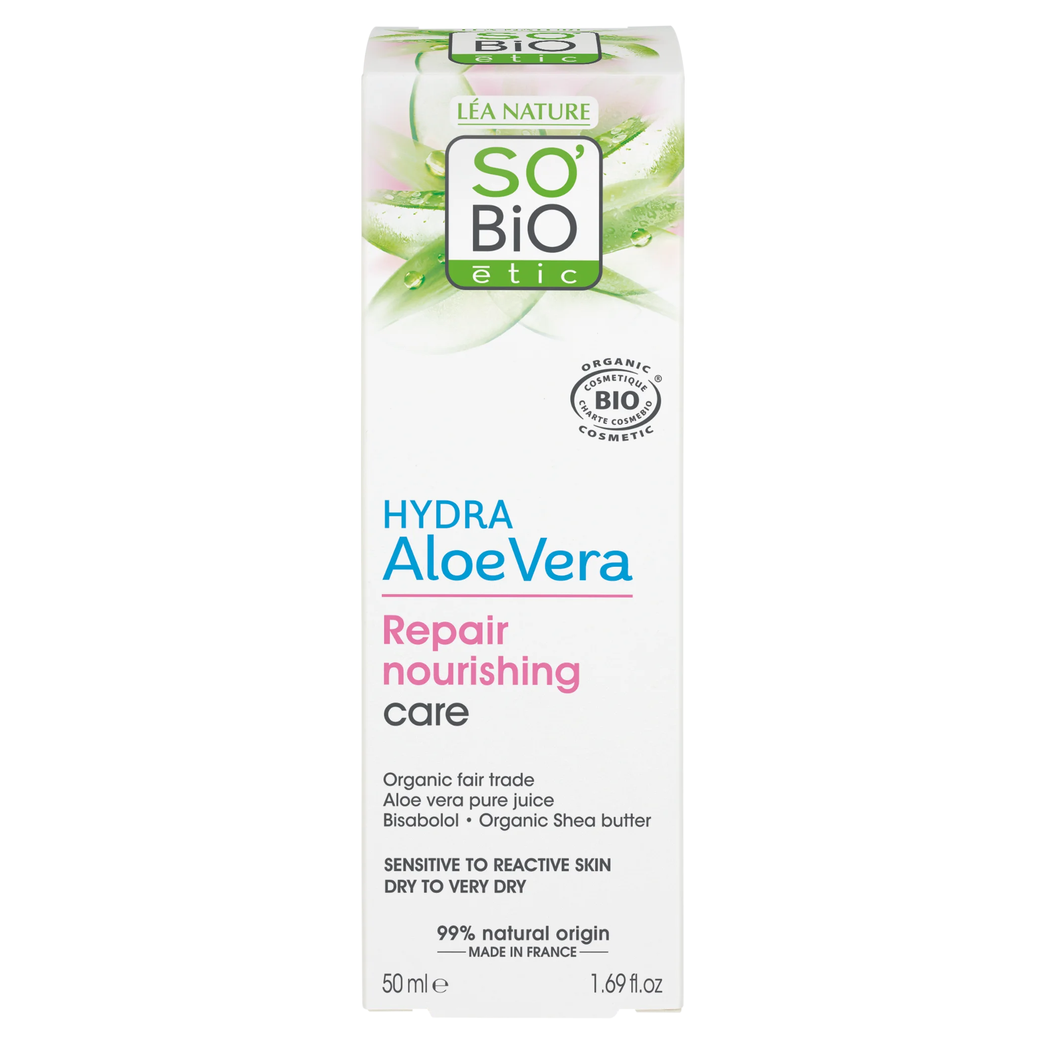 SO’BiO étic Cuidado nutritivo reparador com Aloe vera para pele sensível BIO (50 ml) - hidrata e nutre a pele