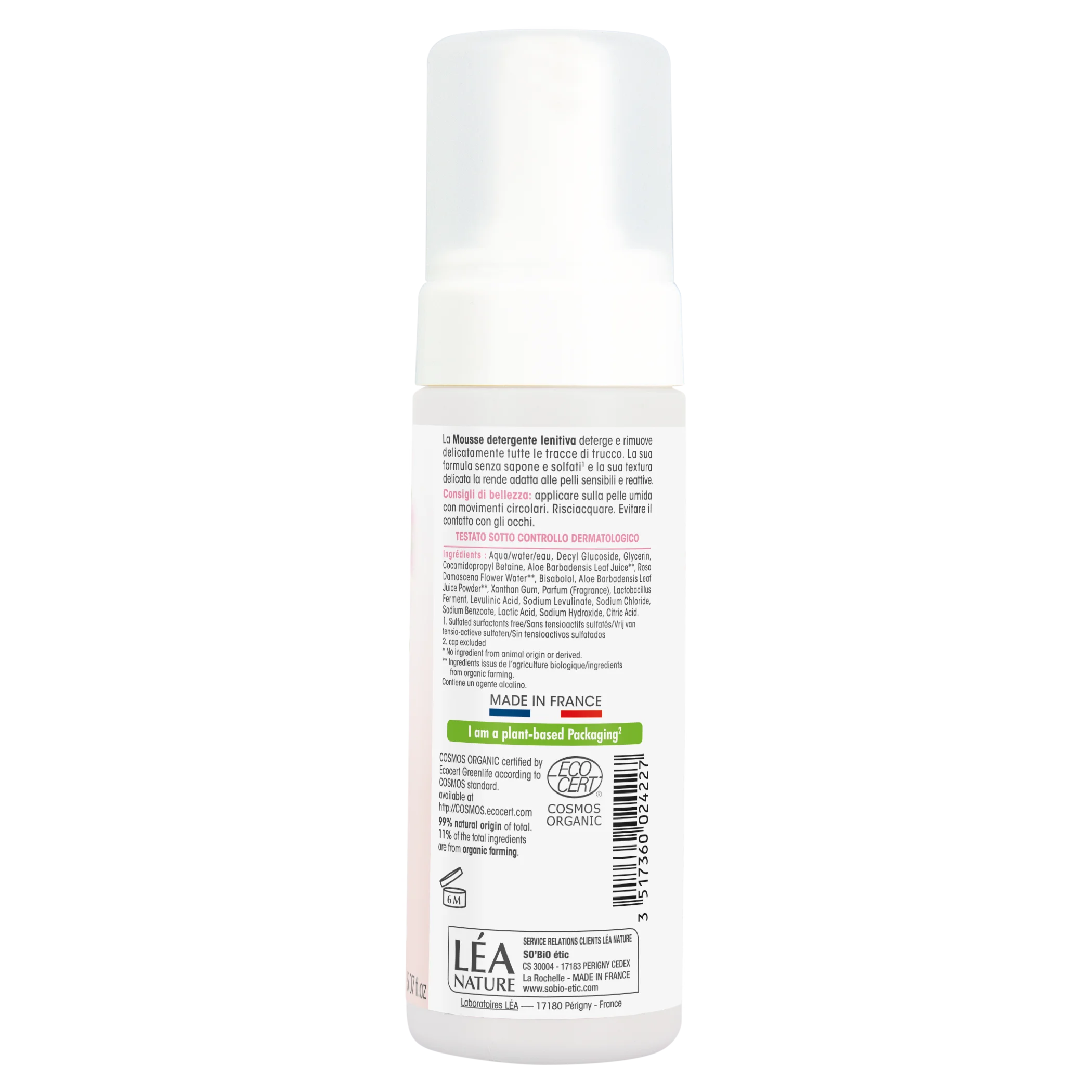 SO’BiO étic Espuma de limpeza calmante Aloe Vera BIO (150 ml) - enriquecida com água de rosas