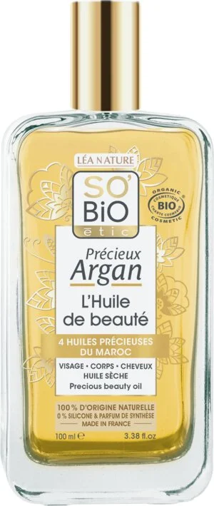 SO’BiO étic Précieux Argan Óleo nutritivo para corpo, rosto e cabelo BIO (100 ml) - elixir de juventude e beleza