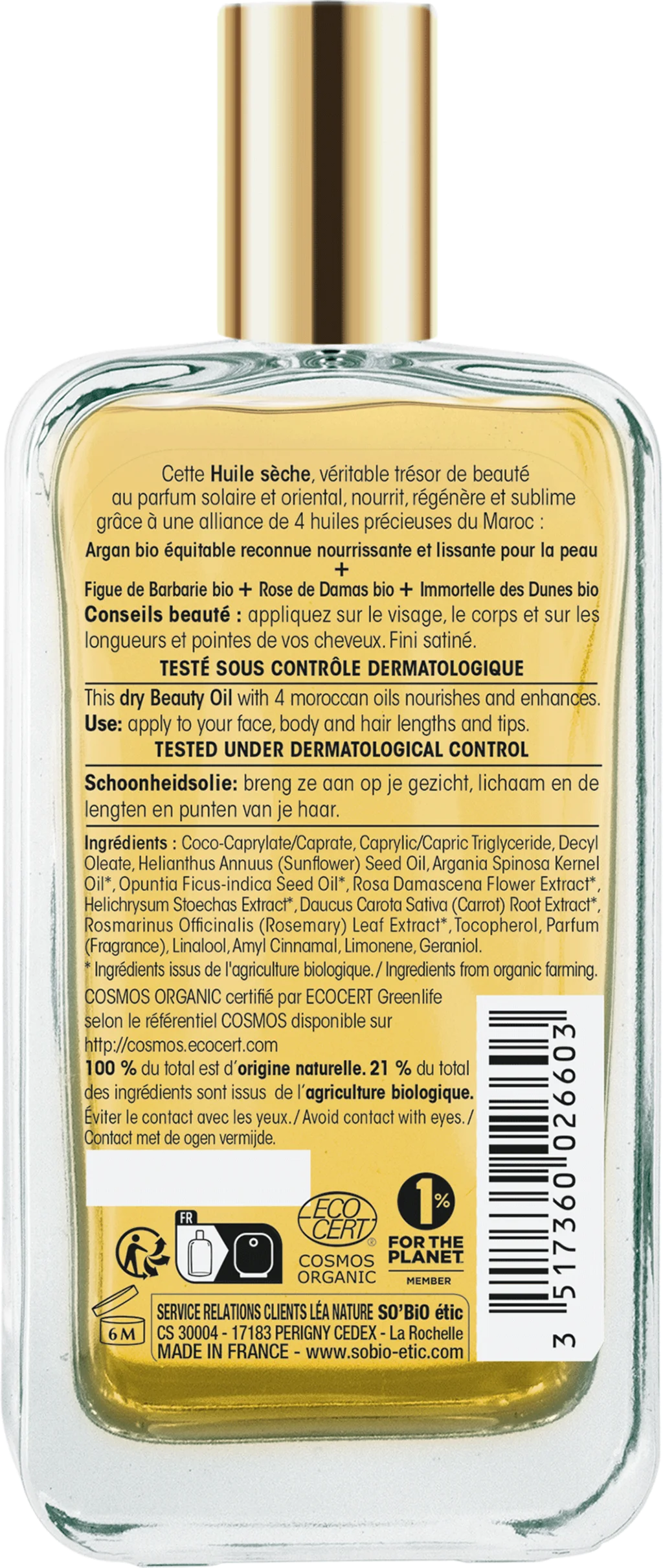 SO’BiO étic Précieux Argan Óleo nutritivo para corpo, rosto e cabelo BIO (100 ml) - elixir de juventude e beleza