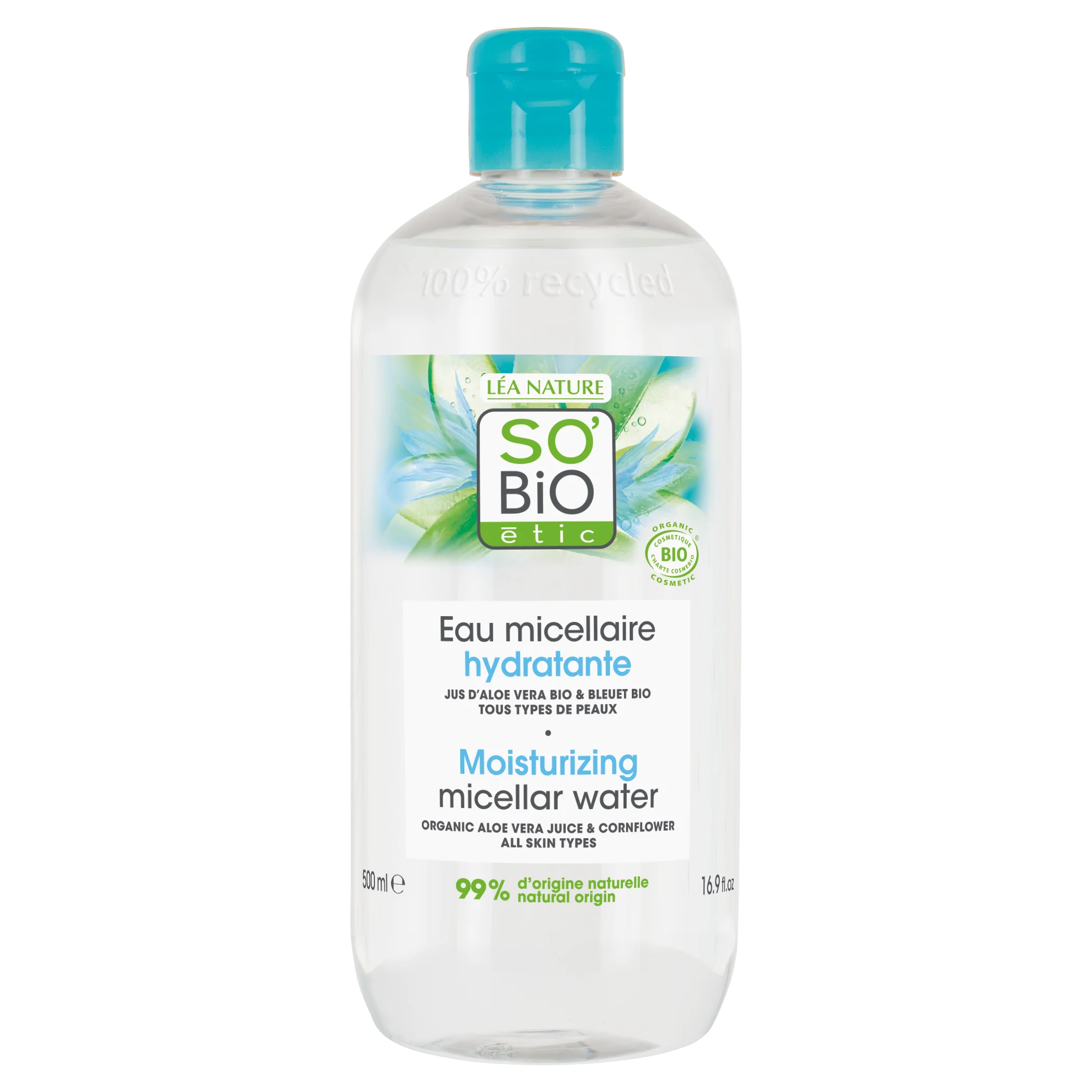 SO’BiO étic Água micelar hidratante com Aloe vera BIO (500 ml) - enriquecida com água de centáurea