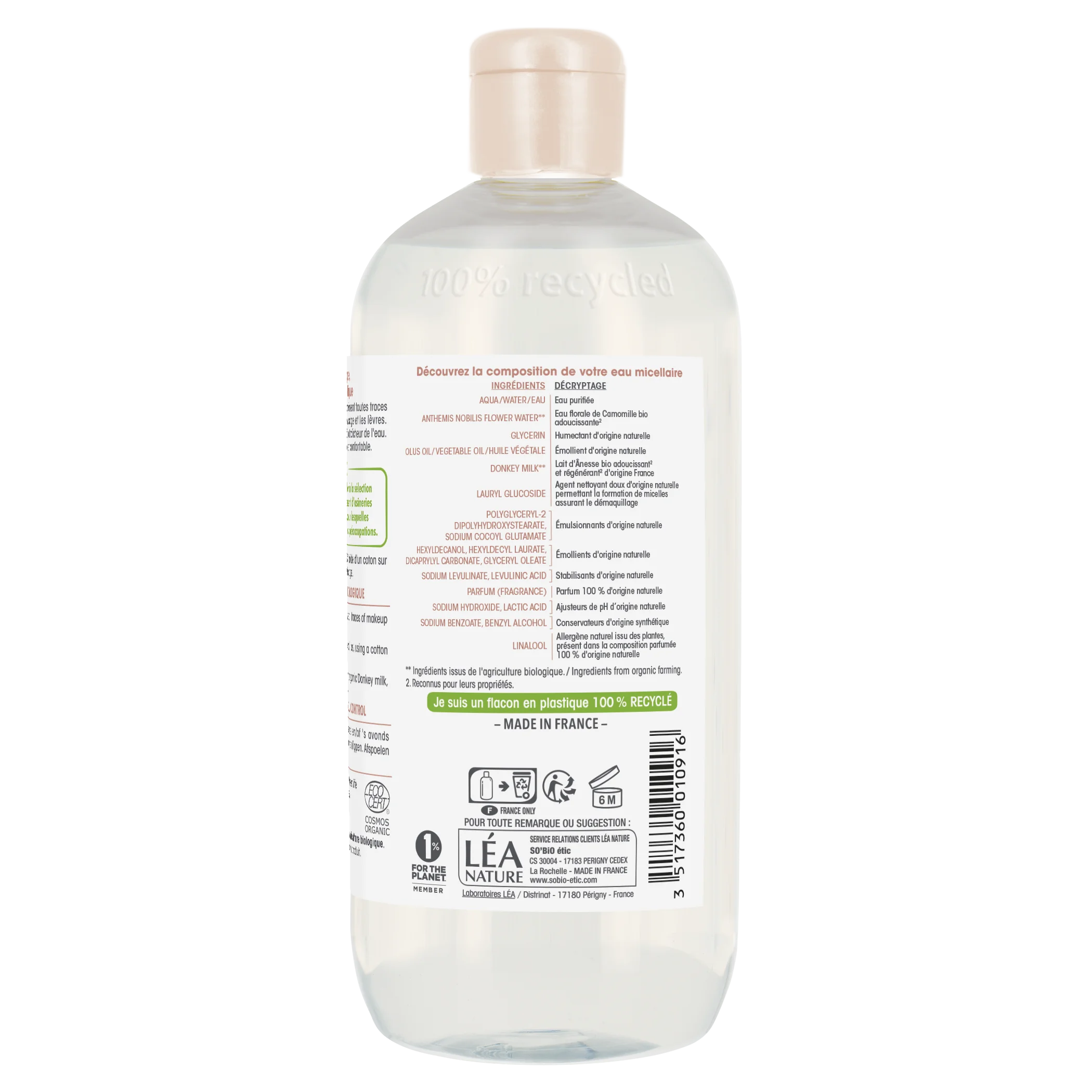 SO’BiO étic Água micelar com leite de burra BIO (500 ml) - adequada também para pele sensível