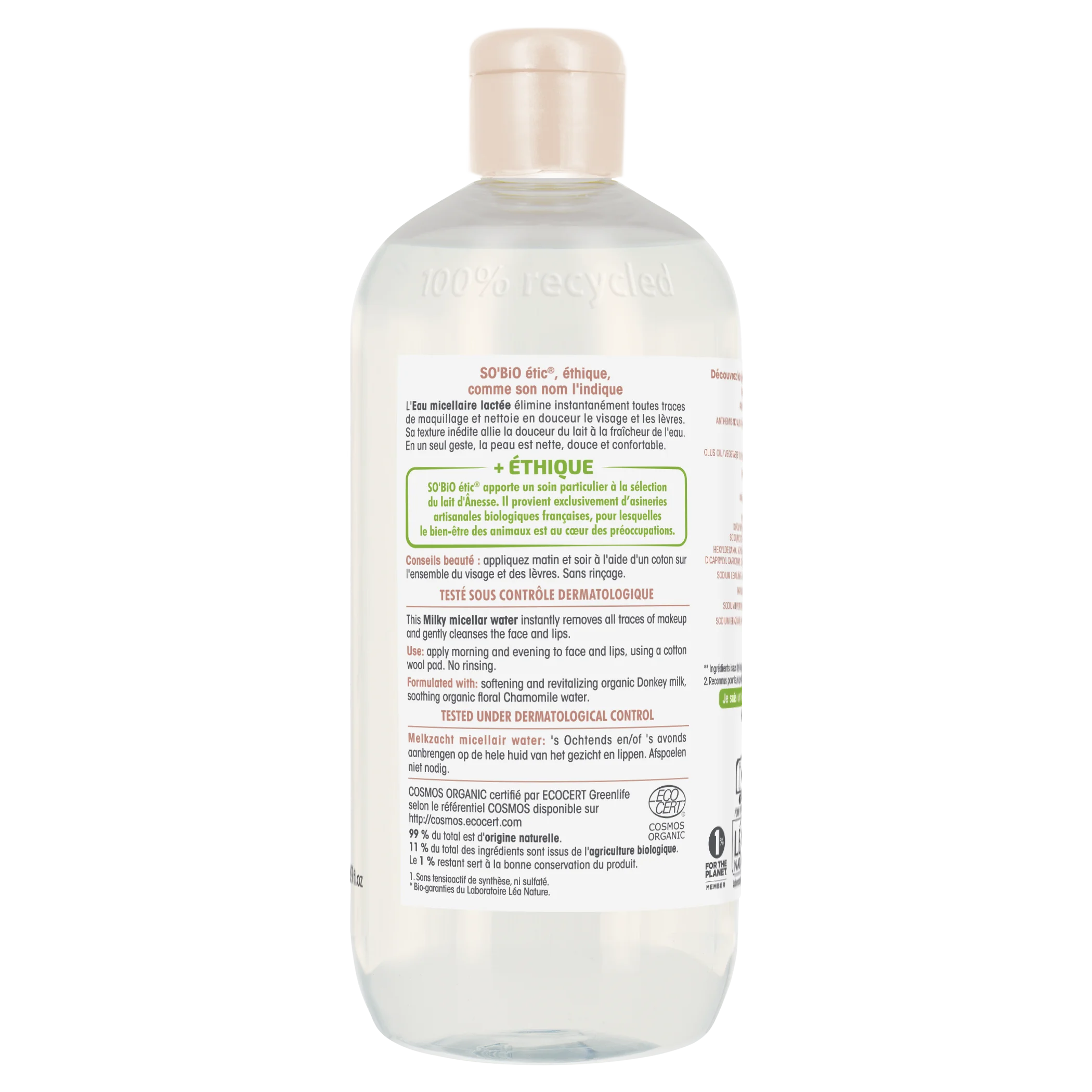 SO’BiO étic Água micelar com leite de burra BIO (500 ml) - adequada também para pele sensível