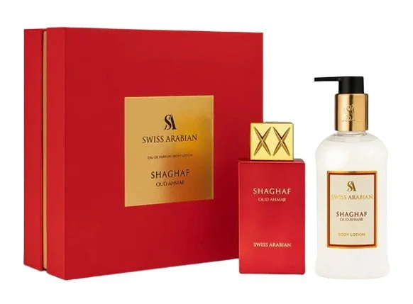 Shaghaf Oud Ahmar Unissexo 75 ml + loção corporal água de perfume 300 ml