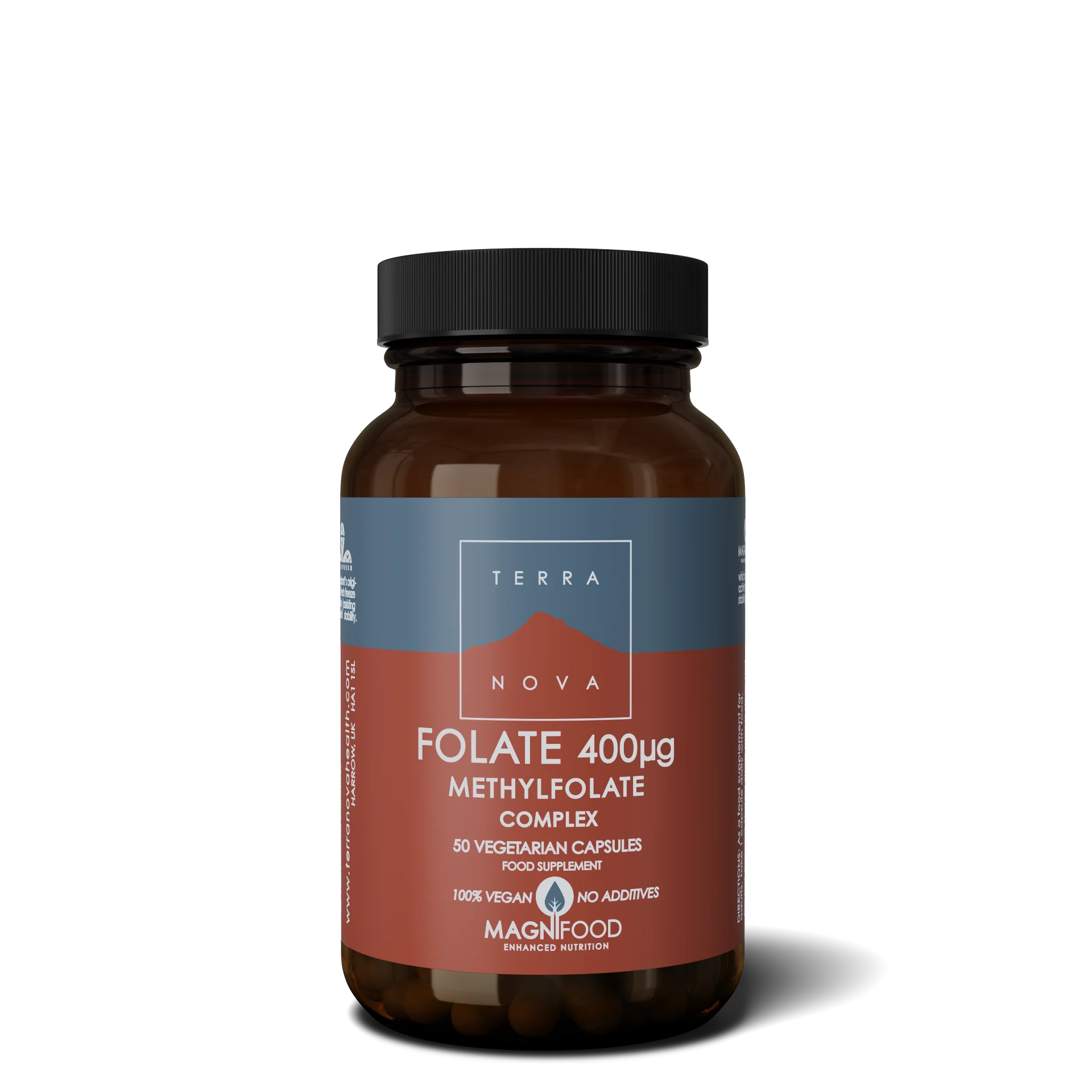 Terranova Health Folato (Metilfolato) 400 µg Complexo (50 cápsulas) - forma natural do ácido fólico