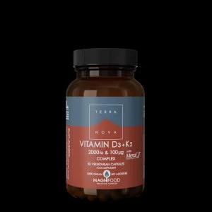Terranova Health Vitamina D3 2000 UI & Vitamina K2 100 µg Complexo (50 cápsulas) - D3 de líquen e K2 de grão-de-bico
