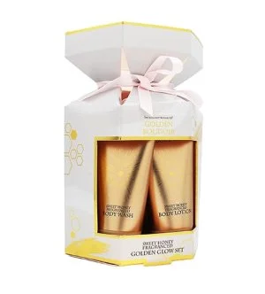 The Indulgent Bathing Co. Golden Boudoir conjunto de presente gel de duche + leite corporal 50 ml + esponja de banho