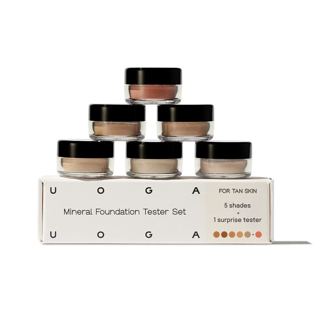 Uoga Uoga Conjunto de amostras de base mineral (6 x 0,7 g) Médio / Bronzeado - 5 bases + 1 blush de acordo com o tom de pele
