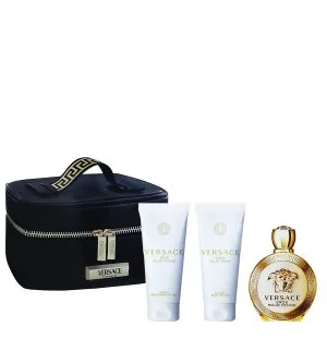 Versace Eros Pour Femme conjunto de oferta + loção corporal 100 ml + gel de banho 100 ml + bolsa cosmética eau de parfum para mulher